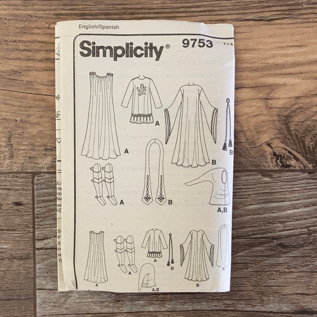 Mens Medieval Knight King or Wizard Costume Pieces Sewing Pattern Size XS to M Simplicity 9753