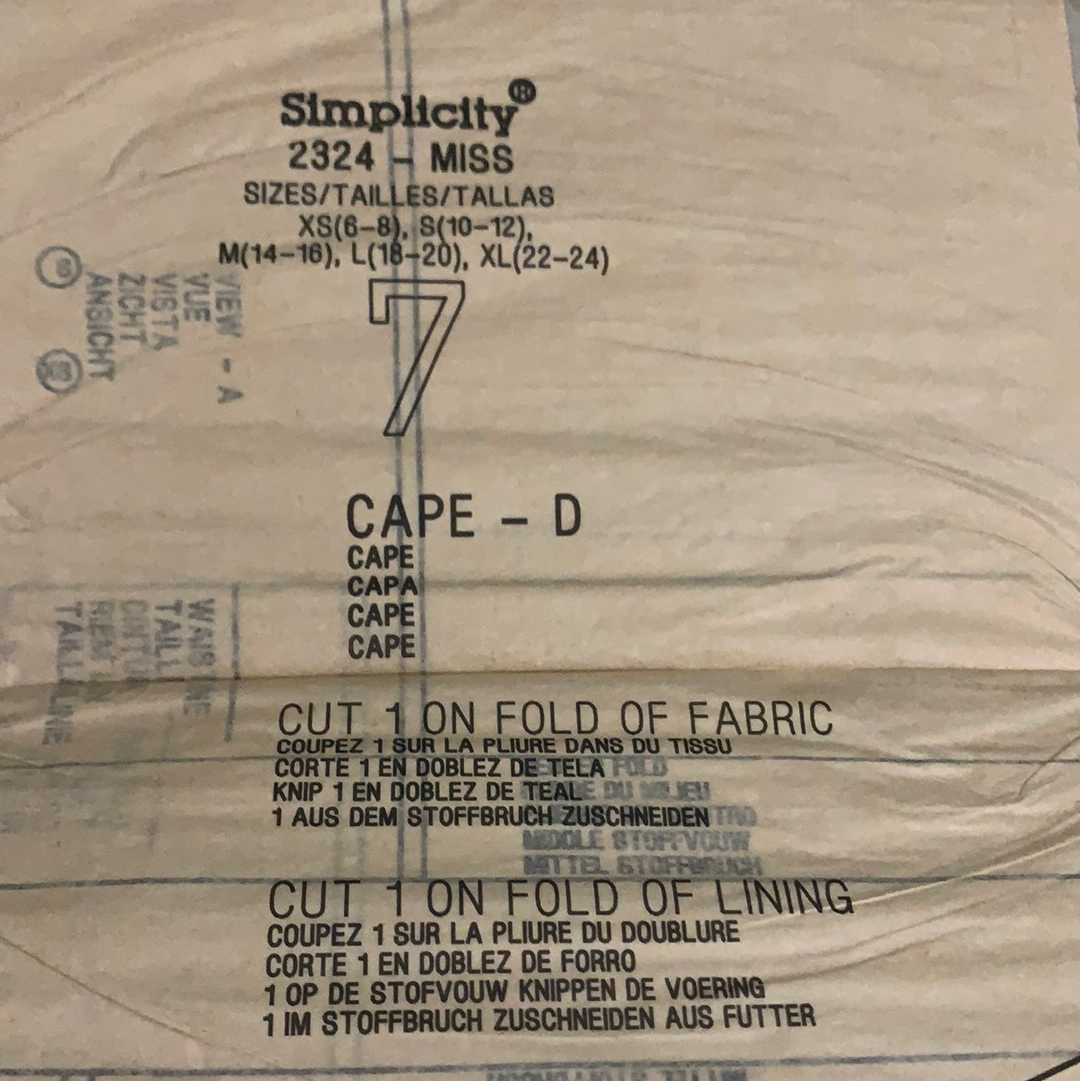 Simplicity 2324 Easy to Sew Miss Costume Pattern