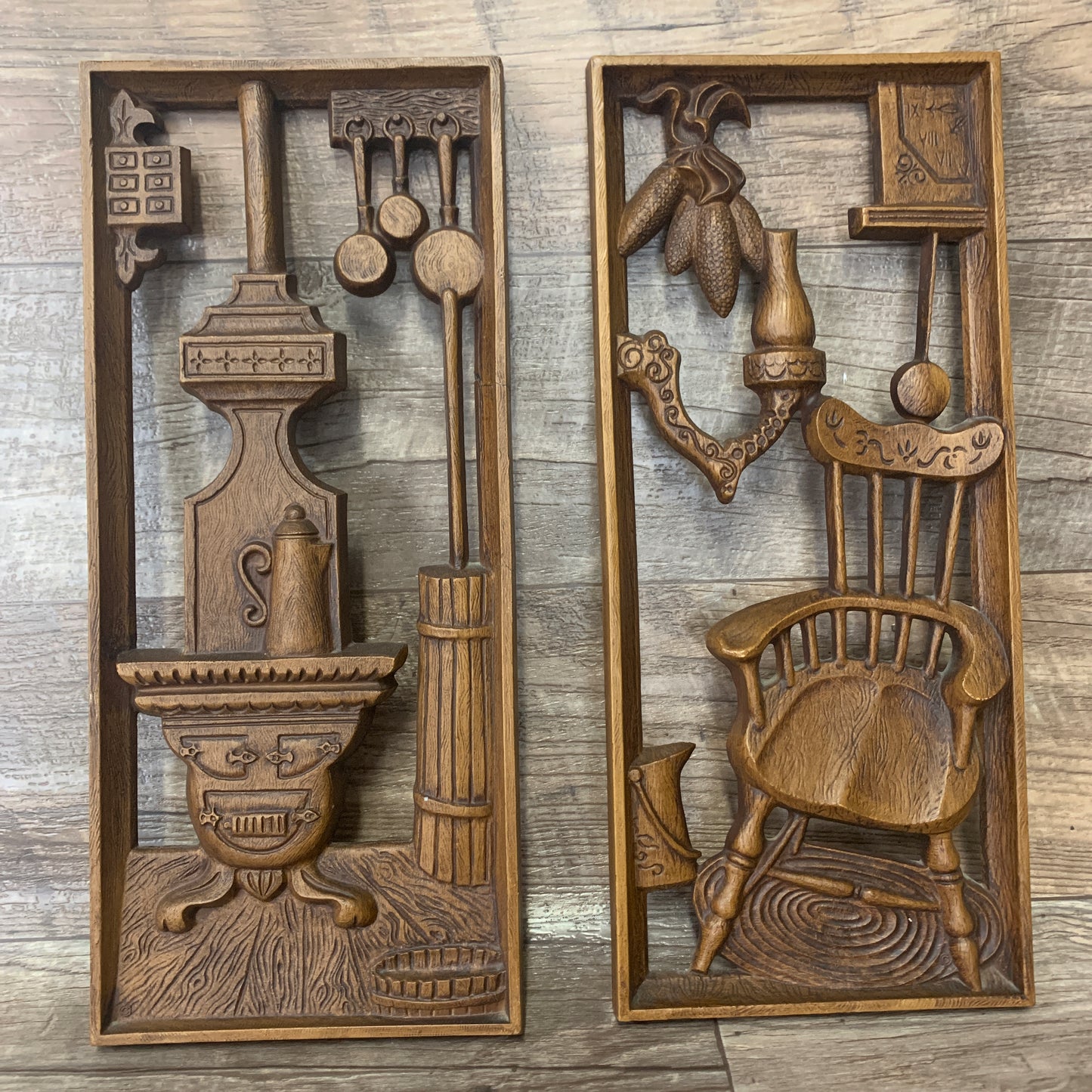 Vintage Wood Look Wall Hangings, Rustic Decor
