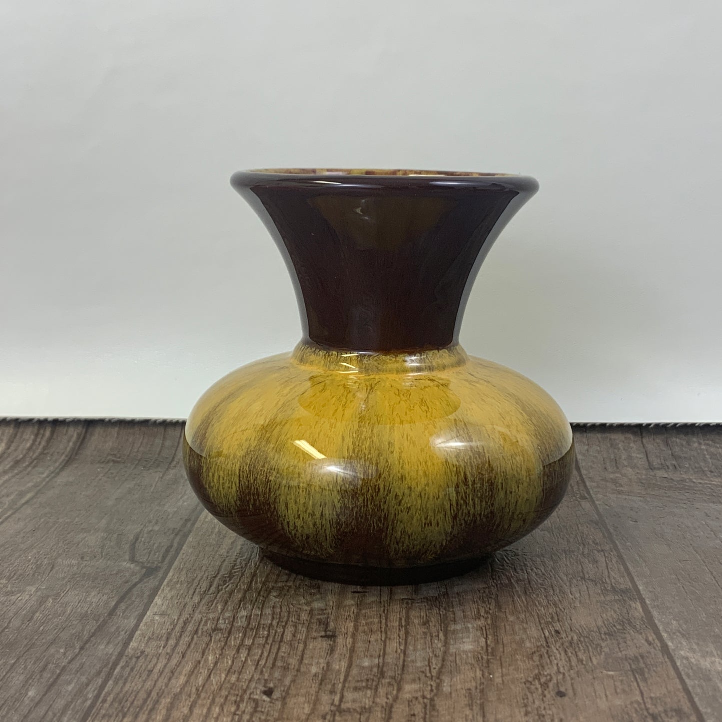Harvest Gold Vintage 70s Pottery Vase, Brown and Gold Drip Glaze Pottery Vase