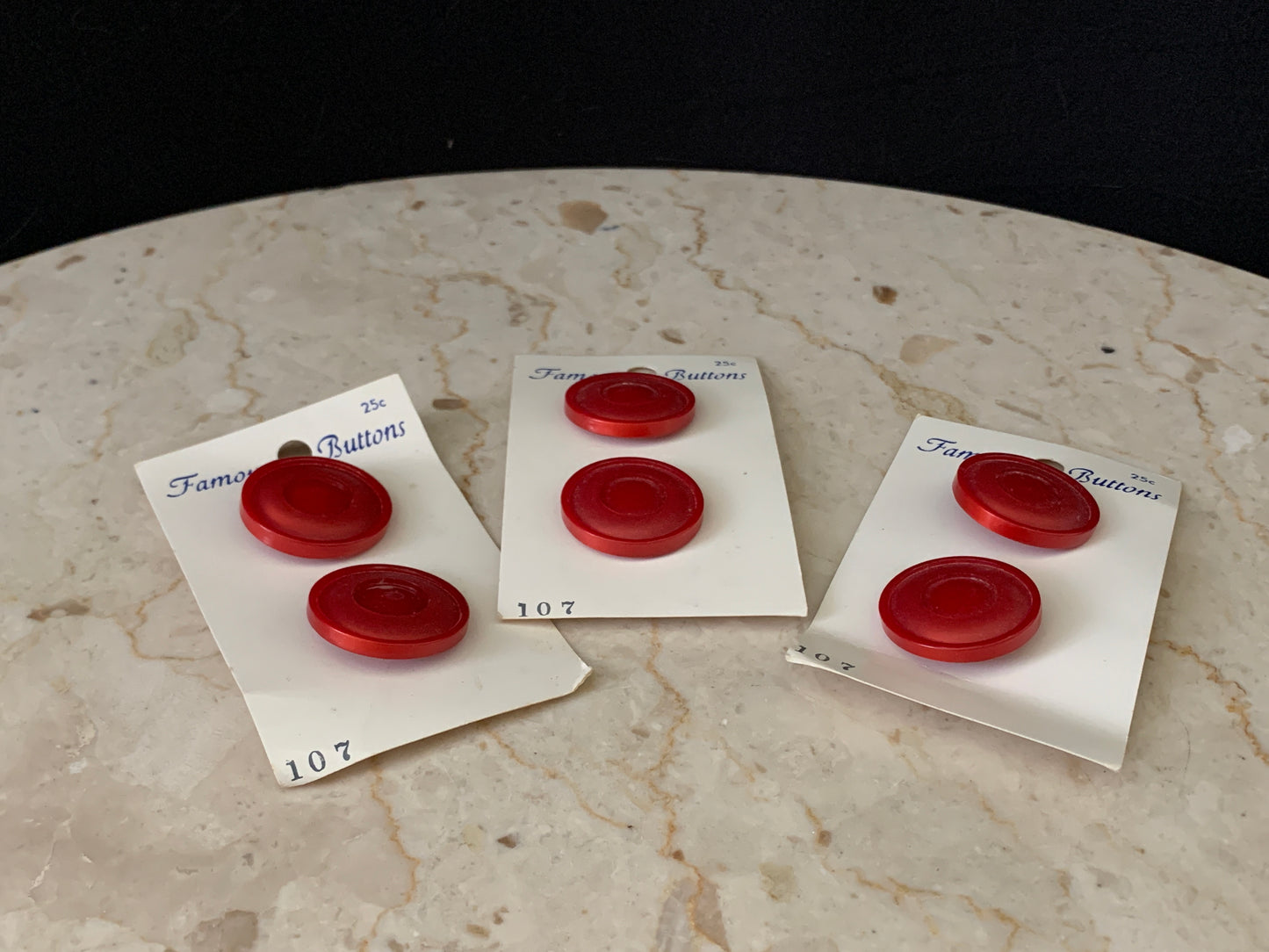 Set of 6 Red Vintage Buttons NOS on original card