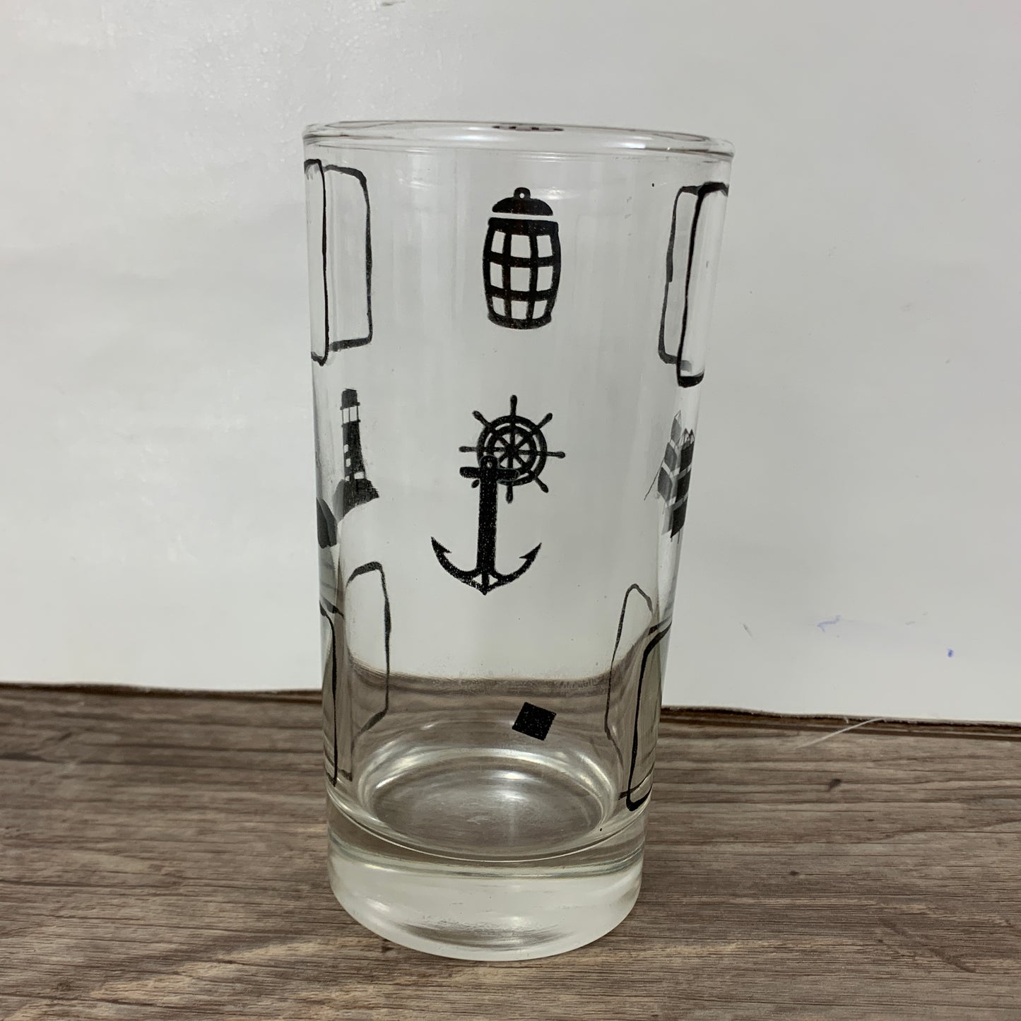 Vintage Juice Glasses with Black Nautical Design, Beach House Glasses