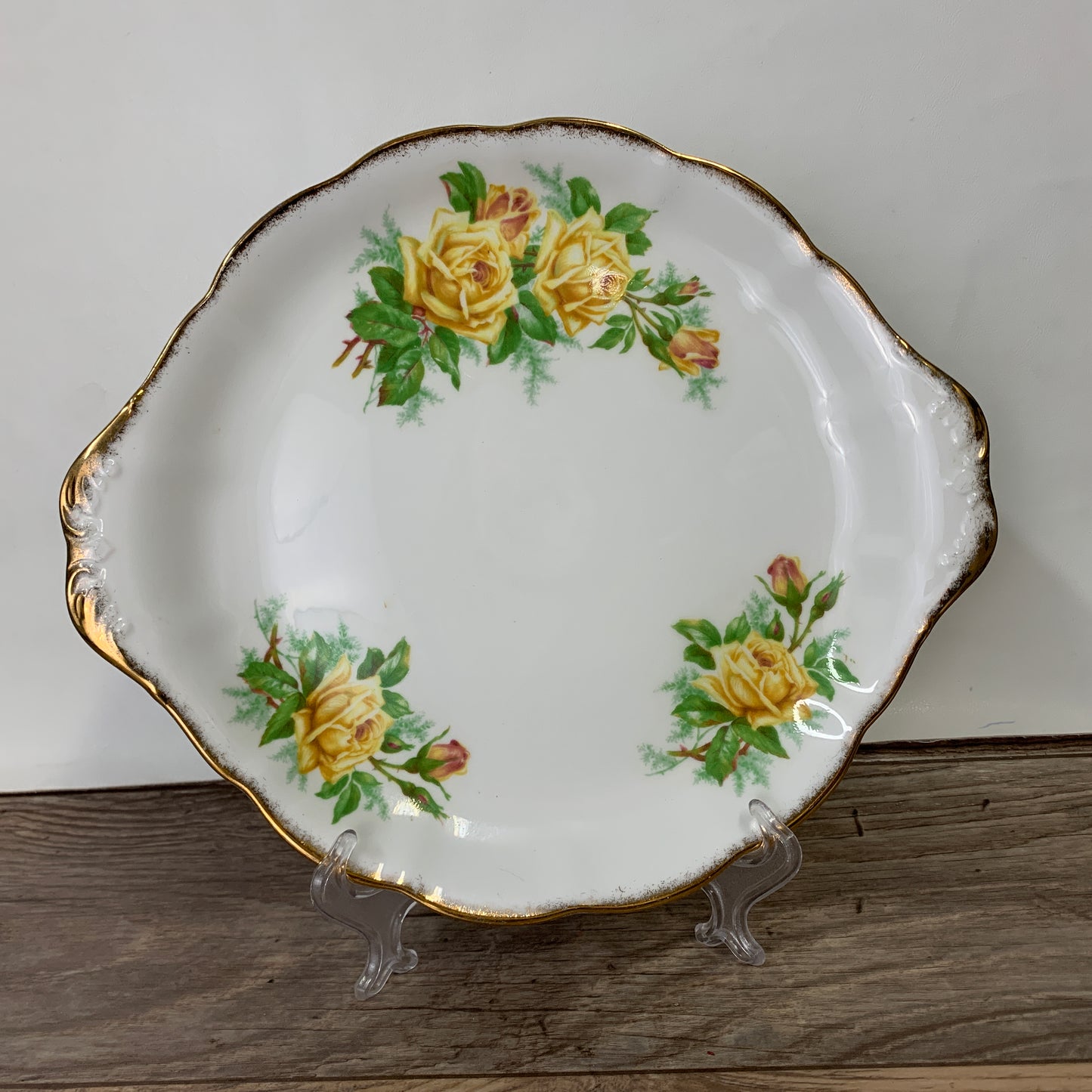 Royal Albert Tea Rose Cake Plate, Handled Cake Plate with Yellow Roses