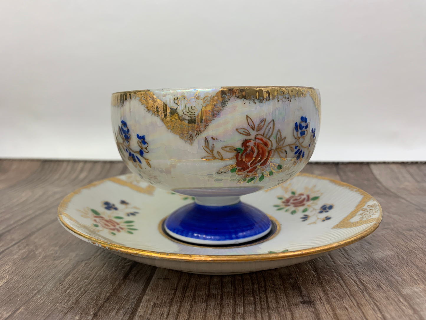 Vintage Shafford Hand Painted Teacup Blue, White and Gold