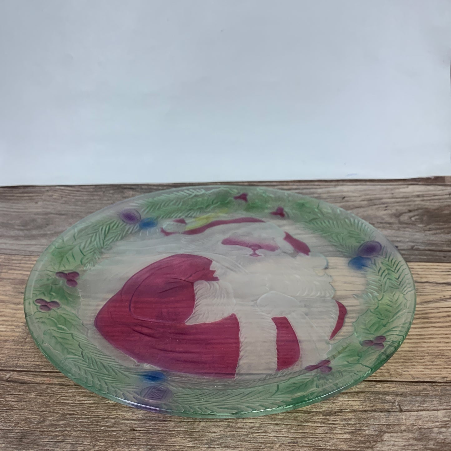 Coloured Glass Santa Tray, Large Glass Christmas Platter