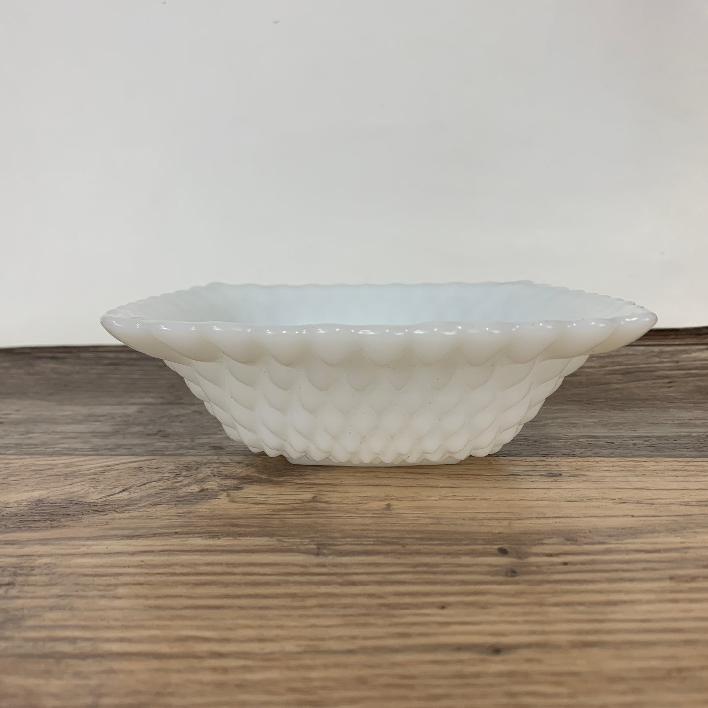 Square Milk Glass Bowl with Quilted Diamond Pattern