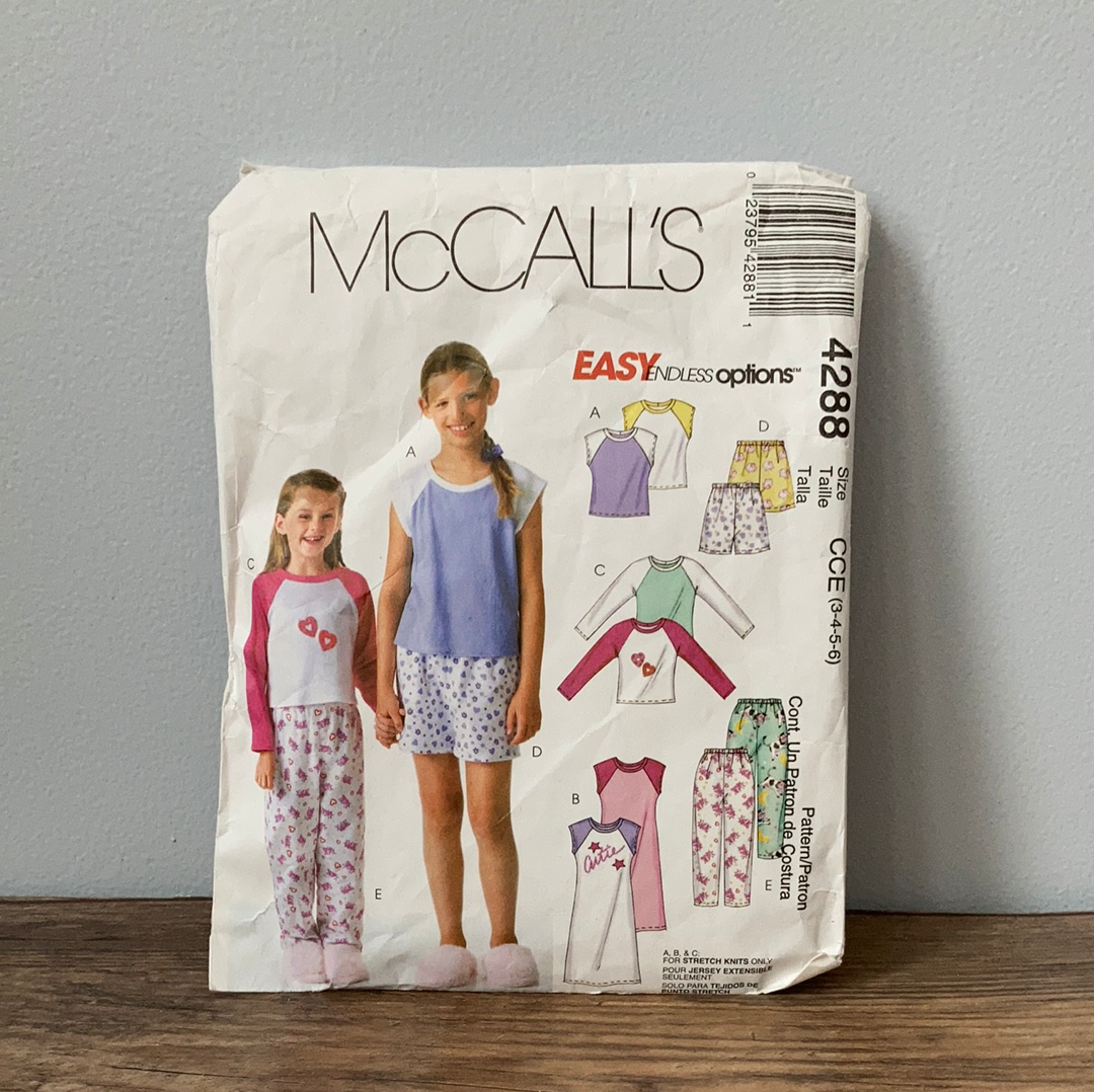 Girls Lounge Top Pants Shorts and Dress Sewing Pattern Size 7 to 12 McCalls 4288