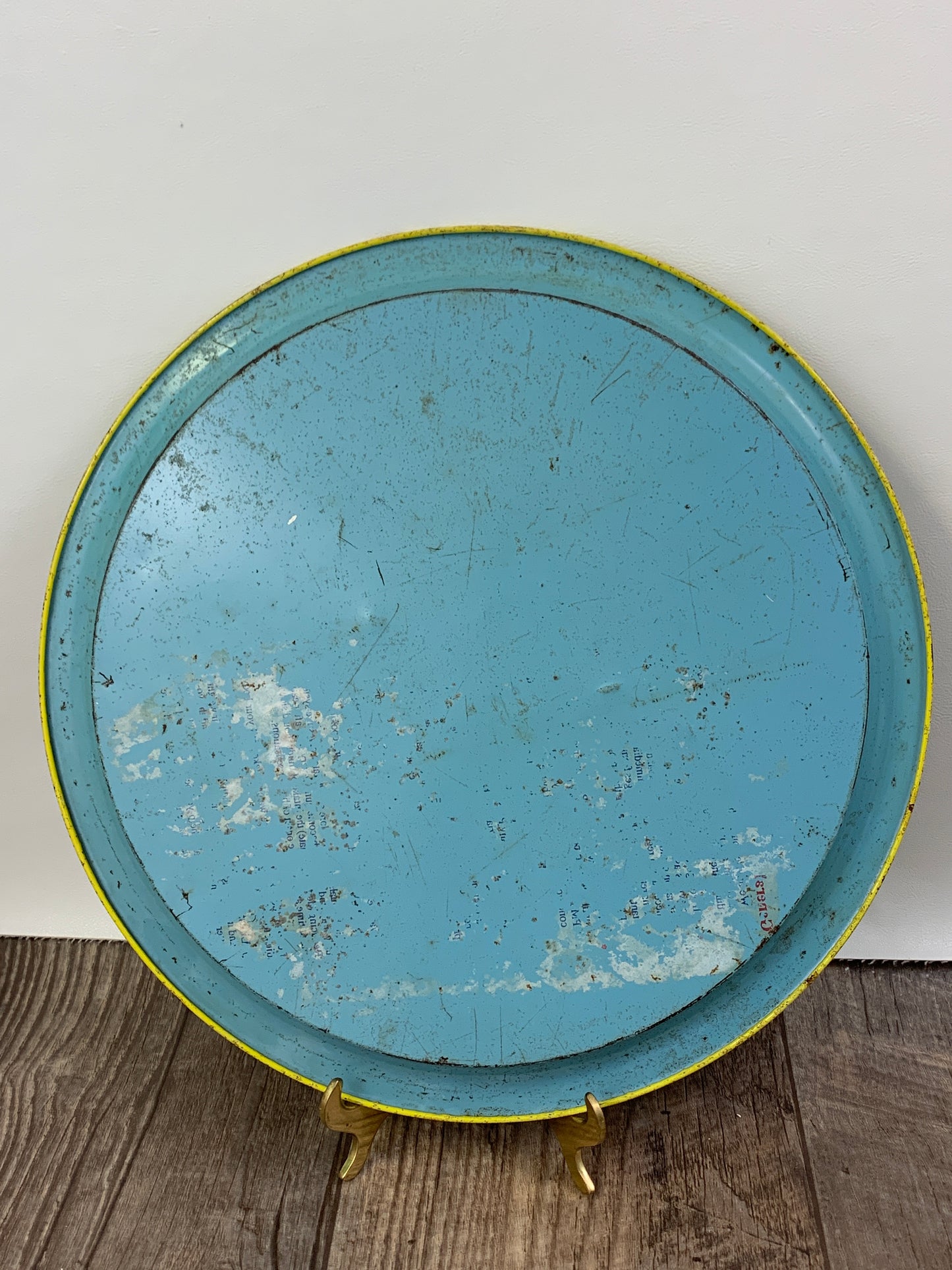 Vintage Round Tray with Floral Pattern Black and Yellow Tray Vintage Farmhouse Decor