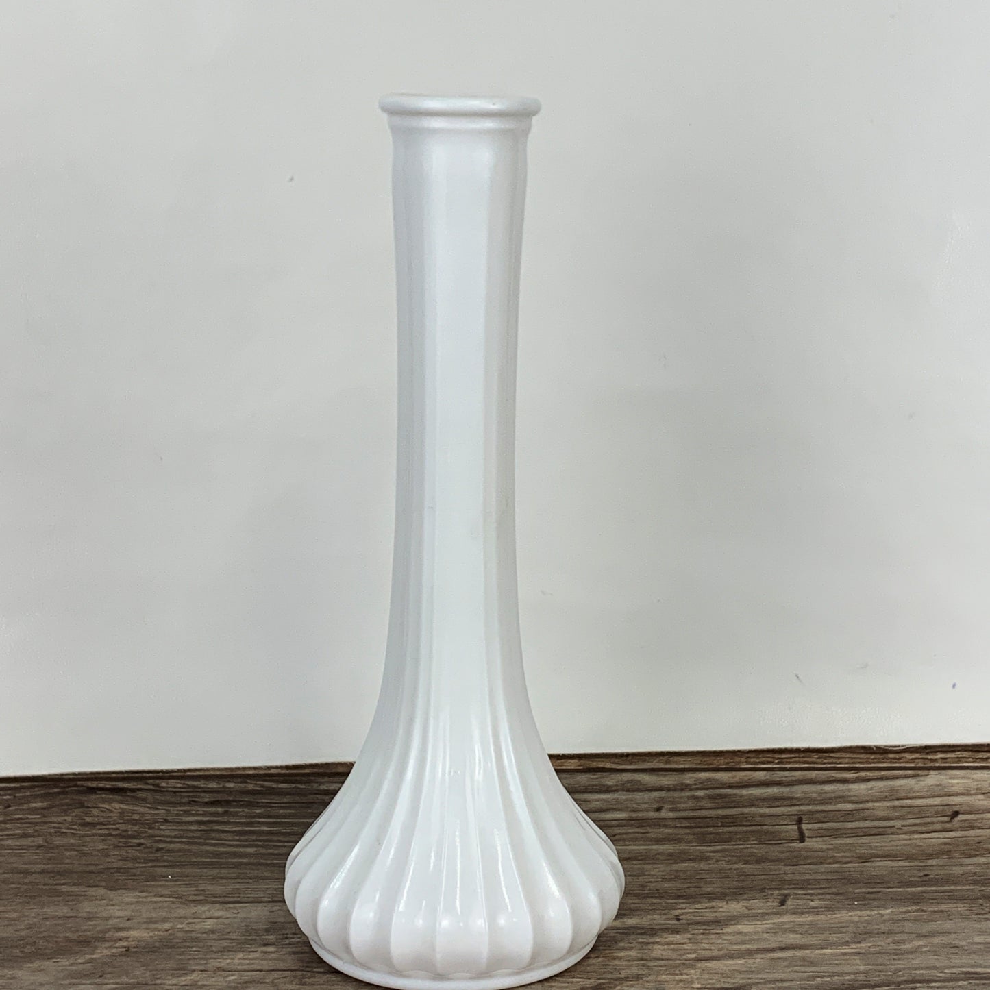 Tall White Milk Glass Bud Vase with Ribbed Pattern by Hoosier Glass