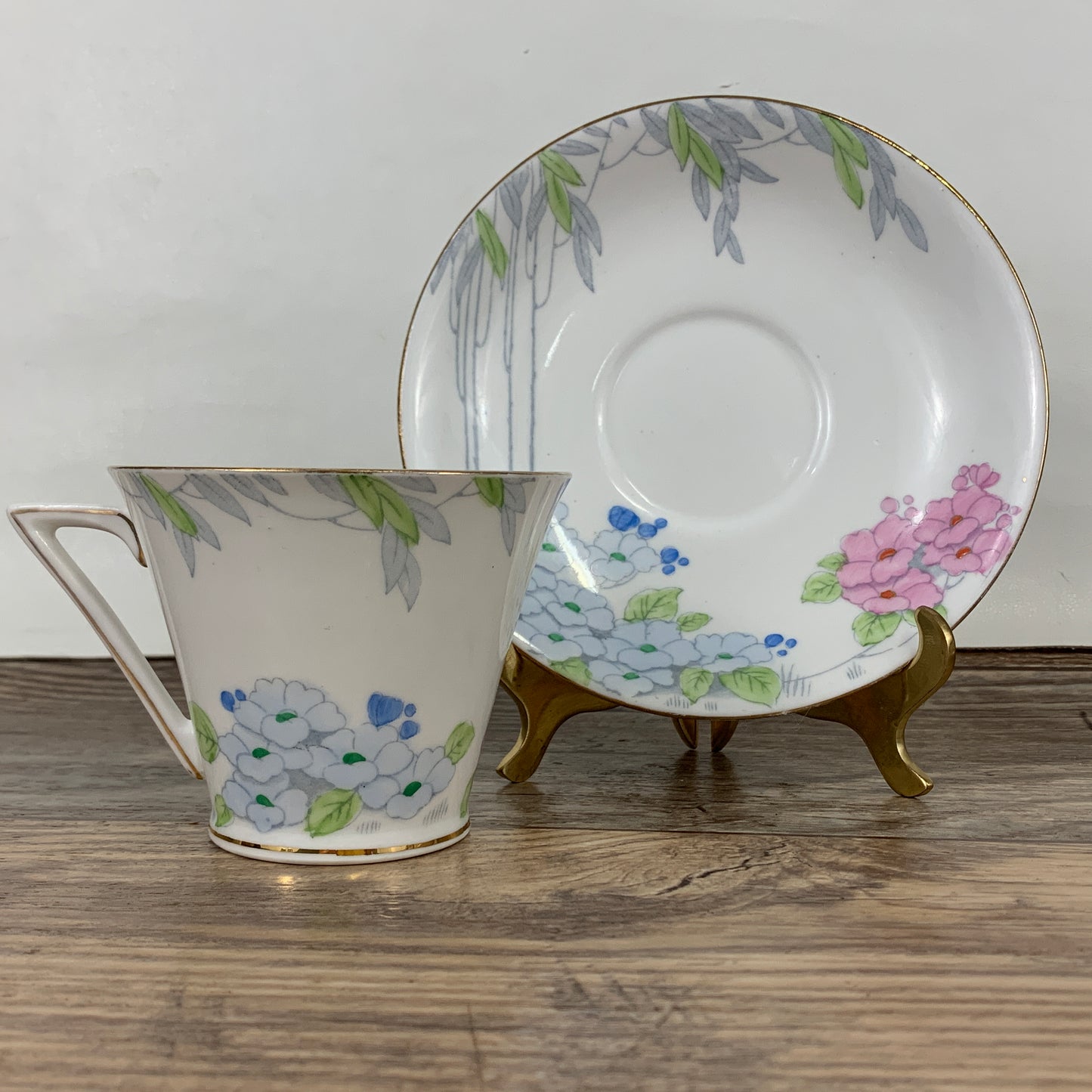 Antique Teacup and Saucer with Triangle Handle Paulette Pattern Standard China