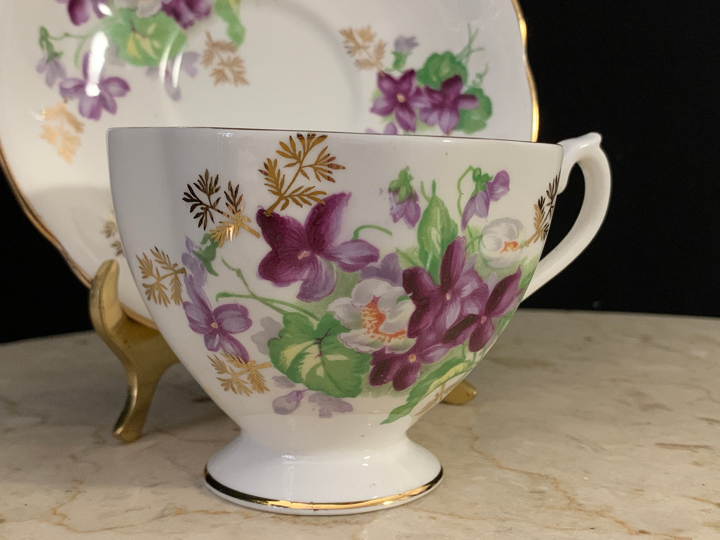 Vintage Tea Cup with Violets Purple Floral Queen Ann Teacup