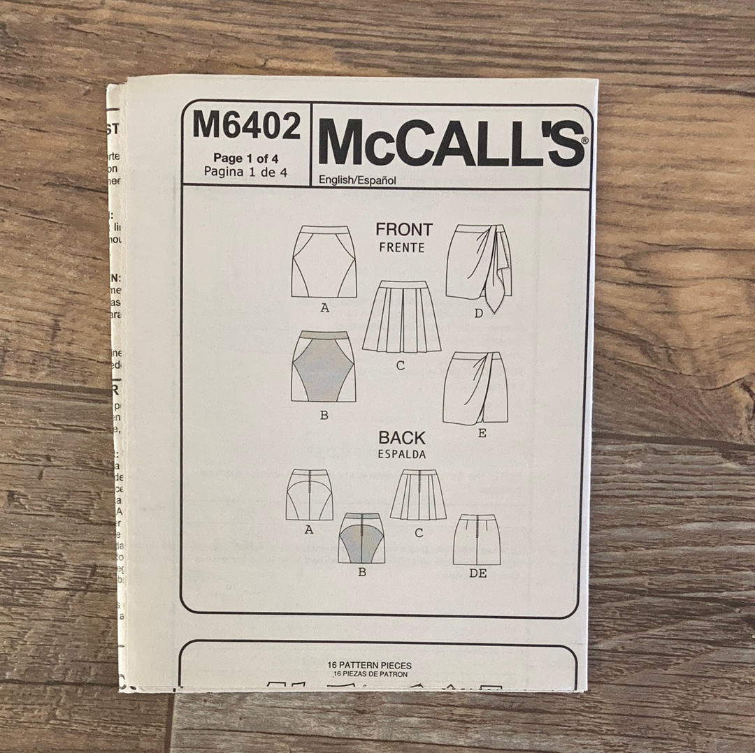 Faux Wrap Skirt Pattern Misses Above Knee Skirts Sewing Pattern Size 4 to 10 McCalls 6402