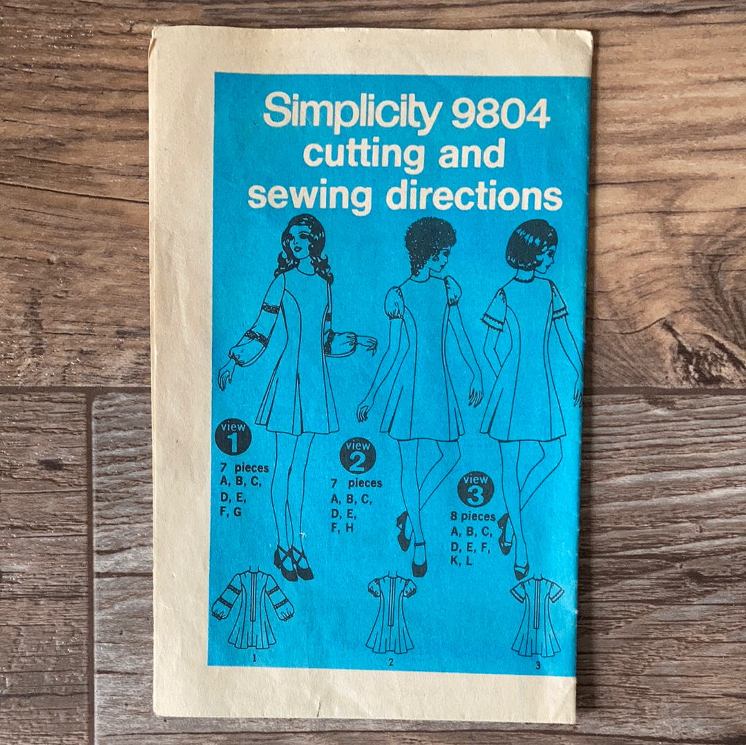 Juniors Teen Above Knee Dress with Short or Long Sleeves Vintage Sewing Pattern Size 11 to 12 Simplicity 9804