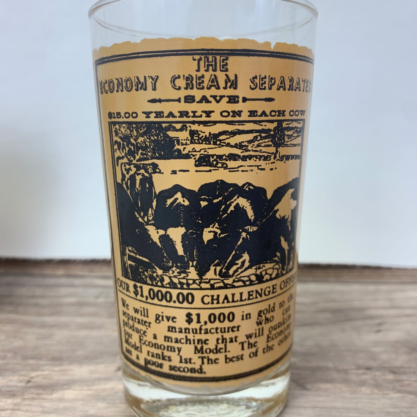 Set of 5 Vintage Juice Glasses with Antique Reproduction Advertising Posters