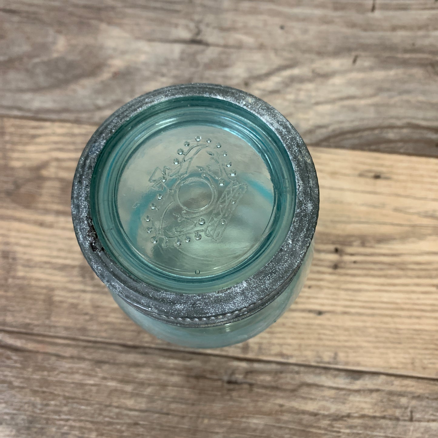 Aqua Crown Quart Size Jar 7" tall with Zinc Ring, Dry Storage, Stash Jar, Pickling Jar