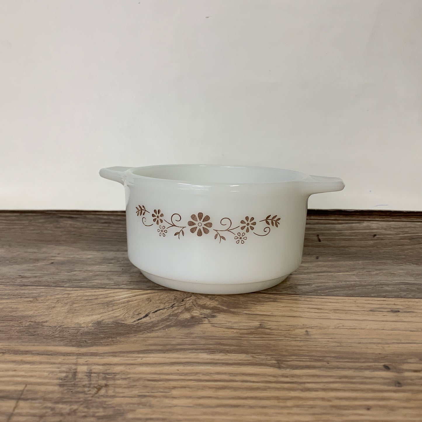Vintage Pyr-O-Rey Dynaware Brown Floral Daisy Appetizer/Dip Glass Bowl White