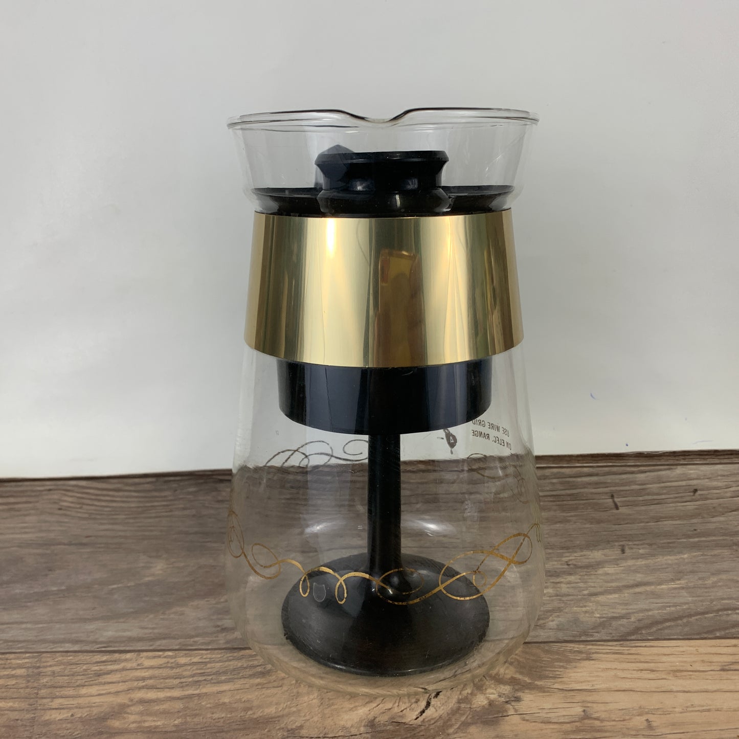 Glass Coffee Percolator with Plastic Insert Black and Gold Vintage Coffee Maker