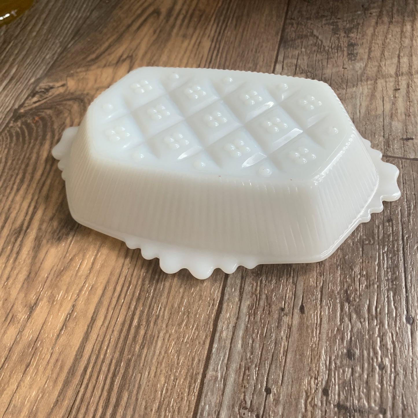 Hazel Atlas Mid Century Modern Milk Glass Dish Beaded Edge