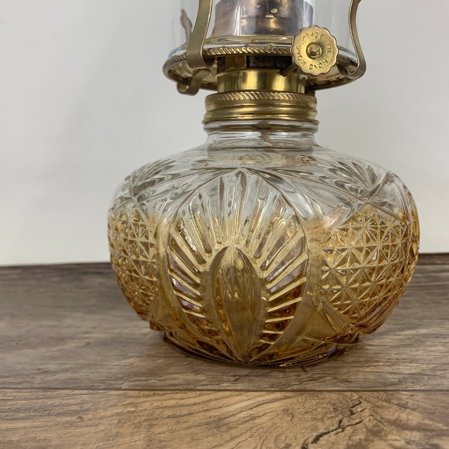 Vintage Oil Lamp with Pressed Glass Base, Clear Glass Vintage Oil Lamp