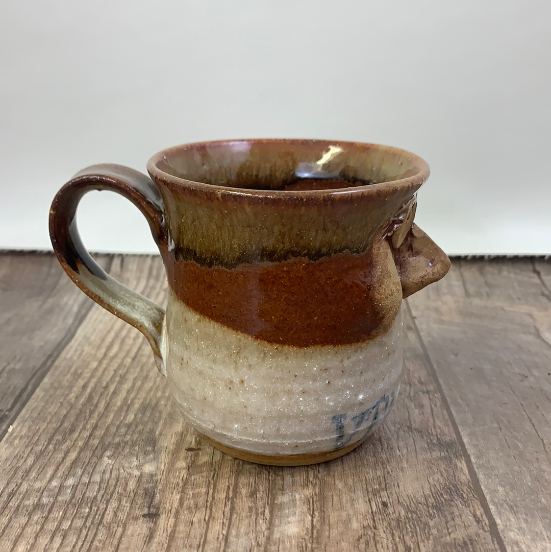 Vintage Drip Glaze Pottery Mug with Face Handmade Pottery Mug with Molded Face