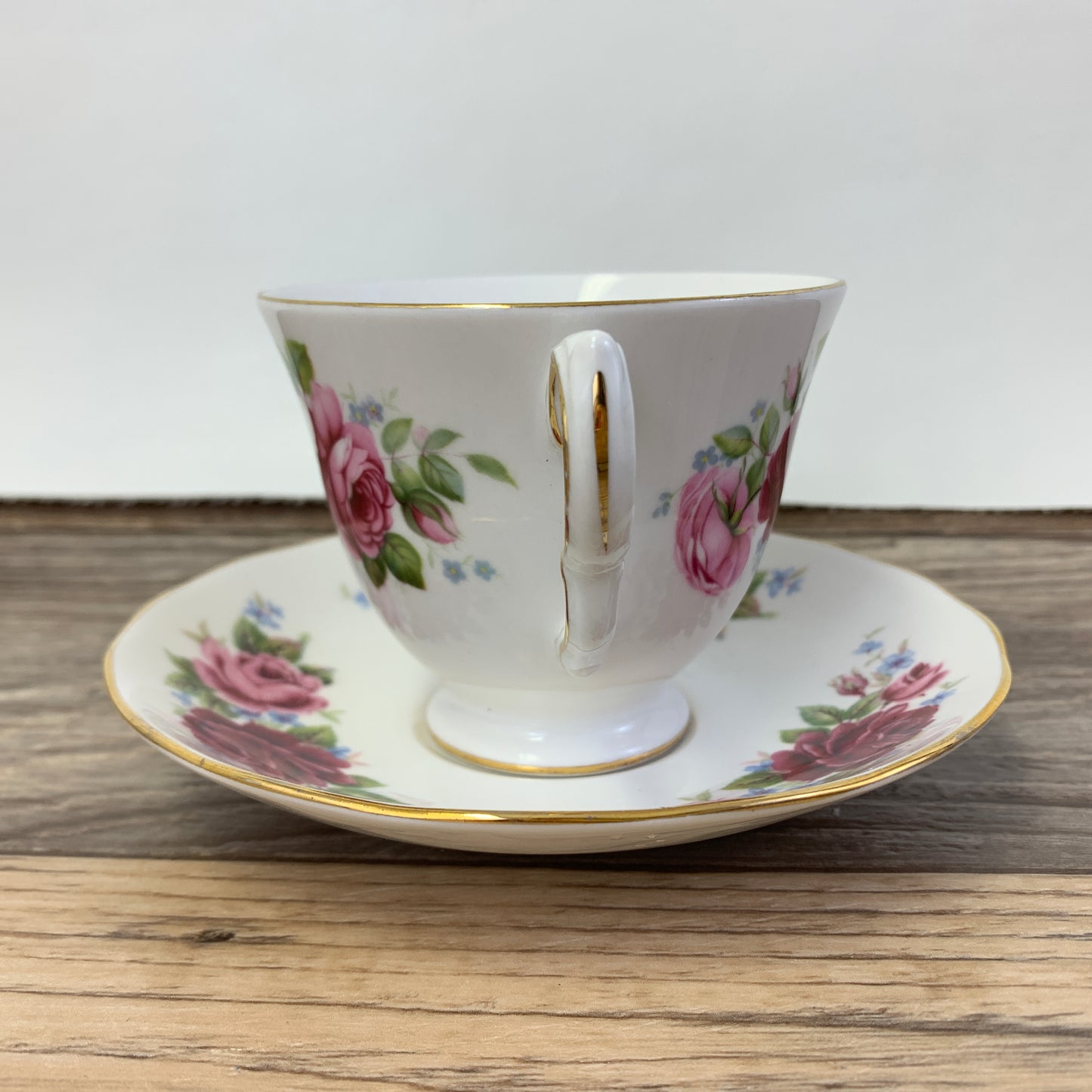 Pink, White and Red Queen Anne Vintage Teacup and Saucer Set