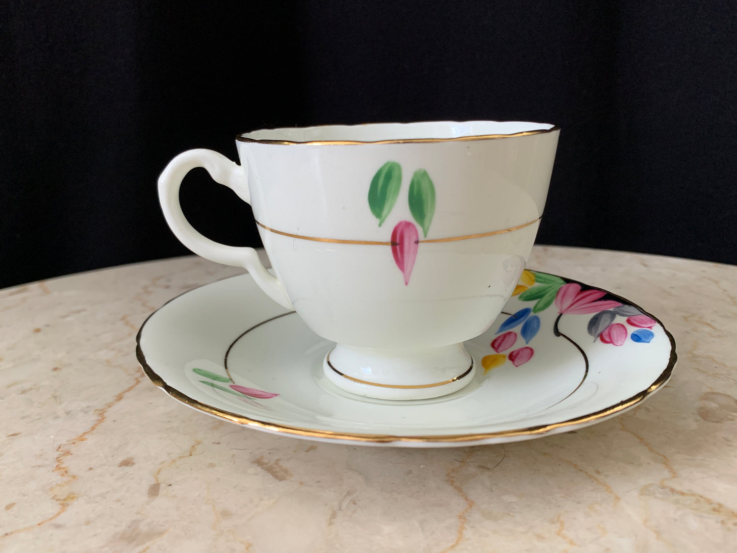 Hand Painted Floral Vintage Teacup and Saucer Set