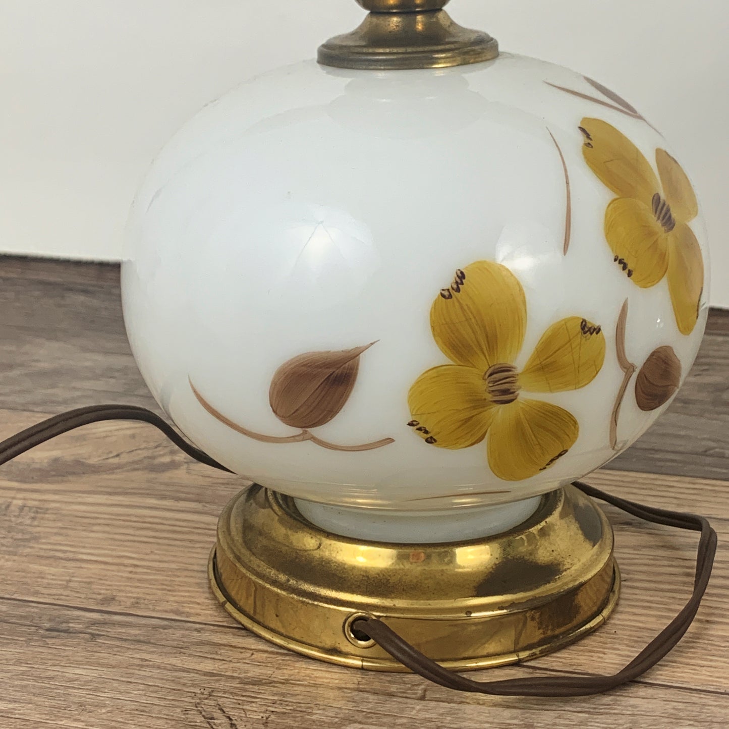 Milk Glass Table Lamp with Hand Painted Floral Design