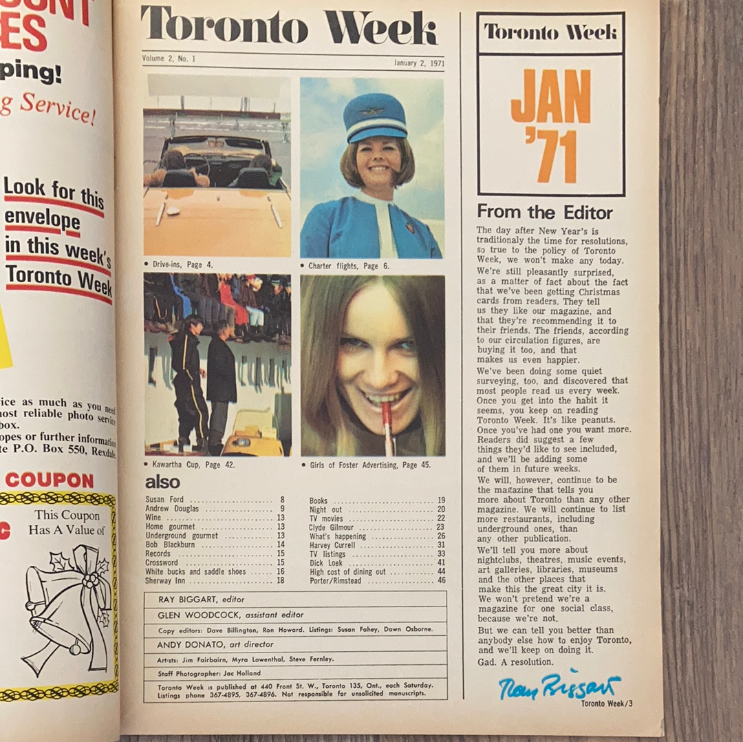 Toronto Week Vintage Magazine January 2 1971 Vintage Toronto Entertainment Magazine