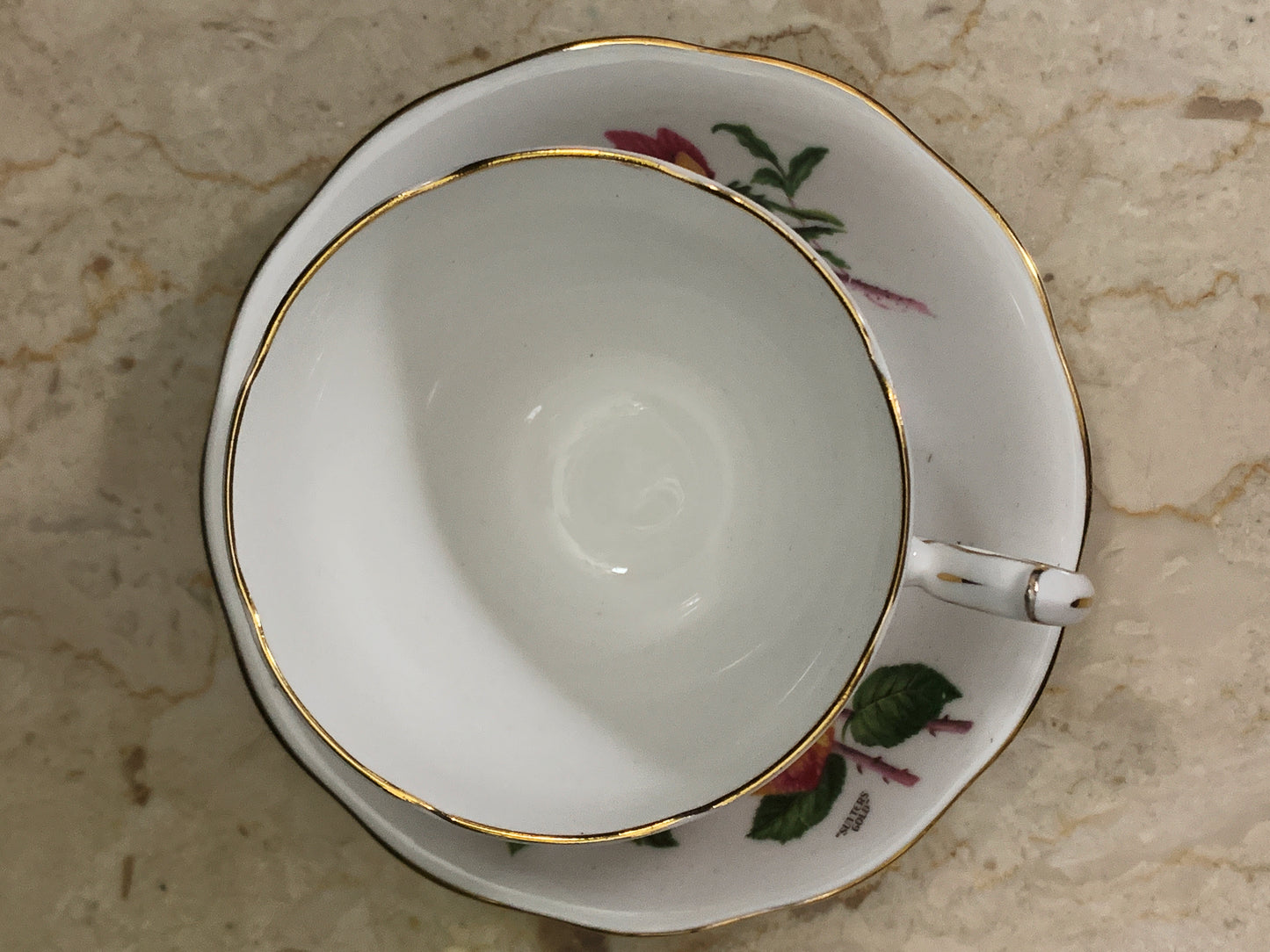Royal Roses Vintage Tea Cup and Saucer White Teacup with Yellow and Pink Roses