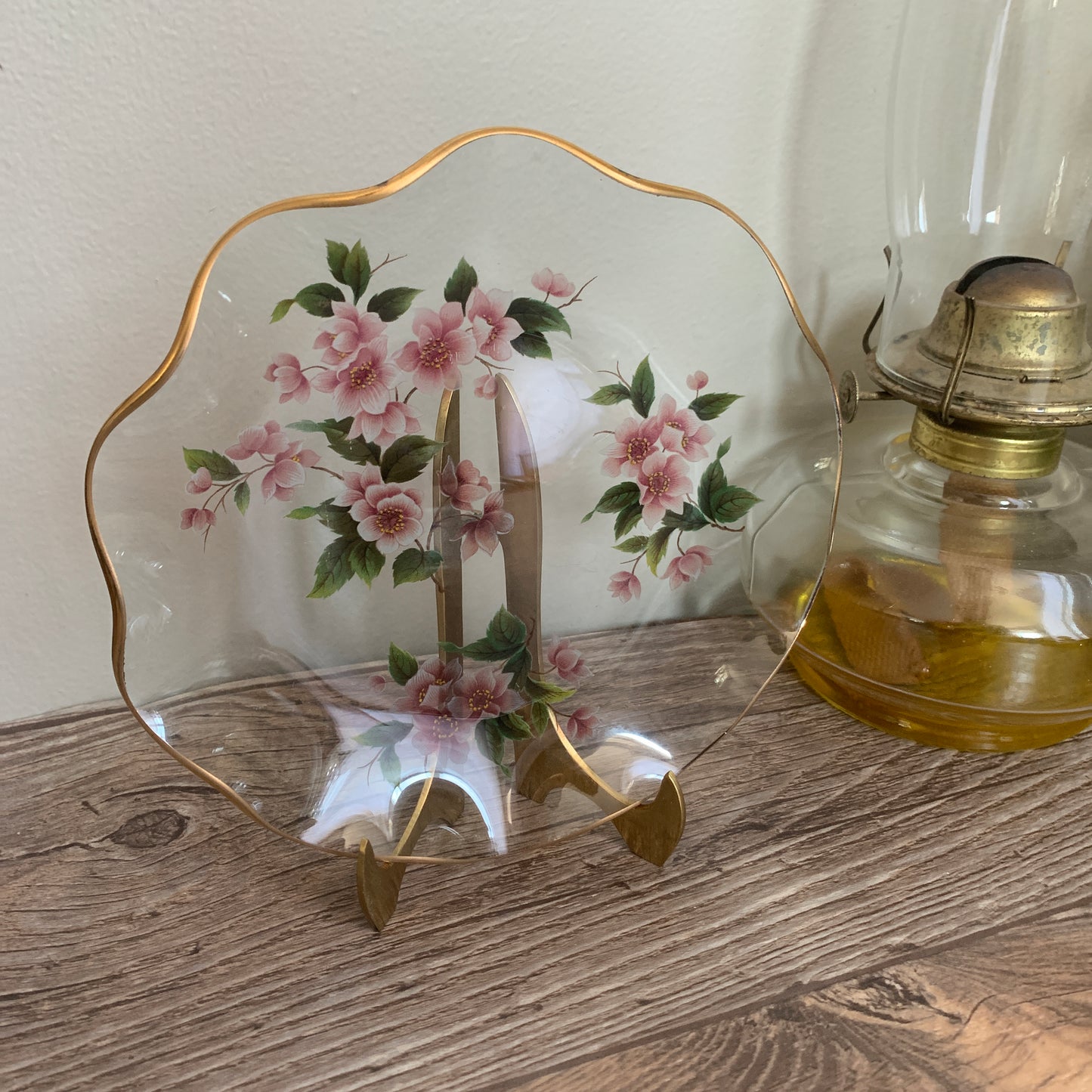 Pink Floral Dresser Dish, Small Plate with Ruffled Edge,