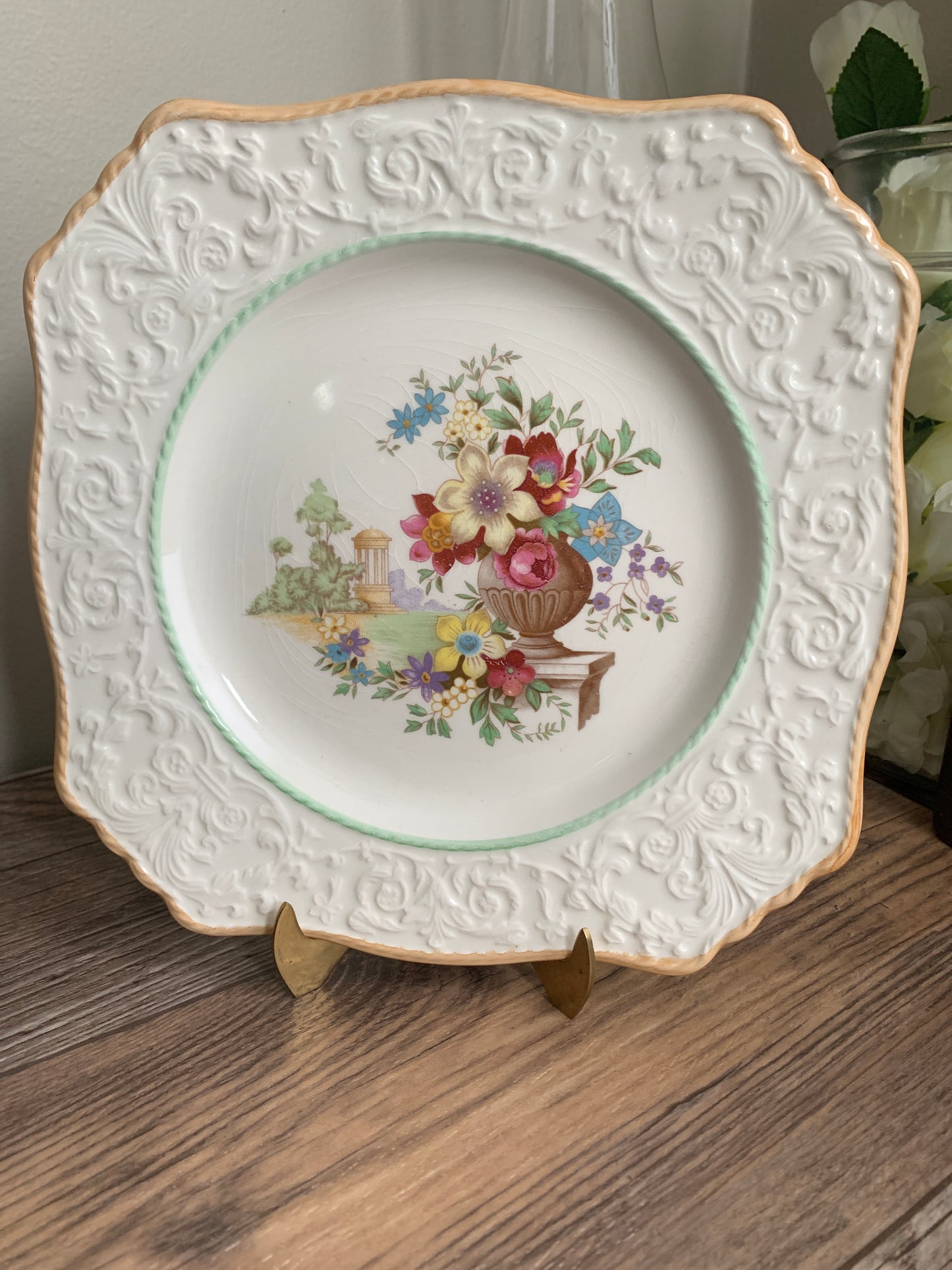 Royal Winton Antique China Plate with Raised Design Floral Pattern