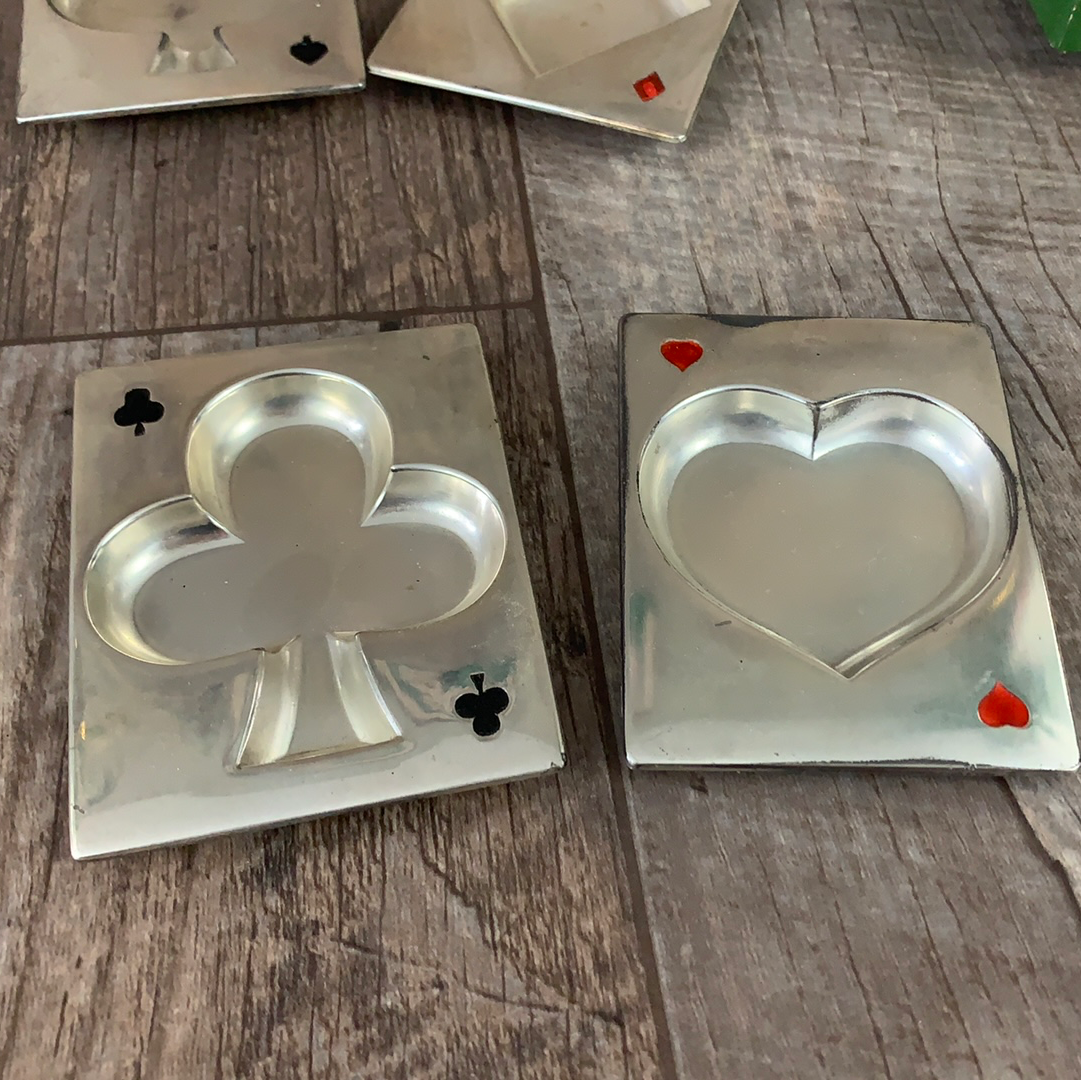 Boxed Set of Personal Ashtrays Card Night Card Sharks Suits of Cards Ashtrays Metal Ashtrays