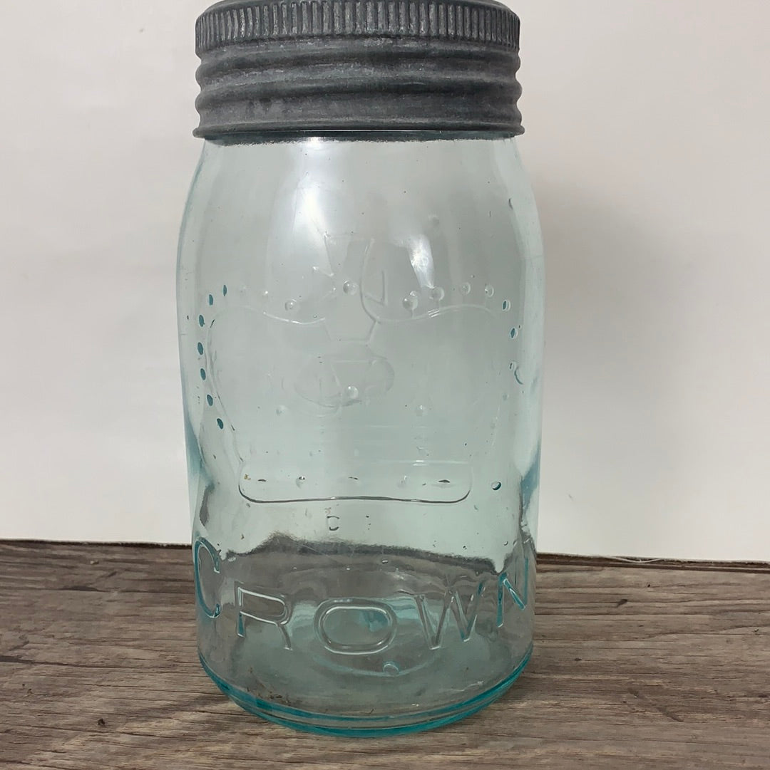 Aqua Blue Vintage Canning Jar Crown Canning Jar Quart Size, Vintage Farmhouse Decor, Dry Kitchen Storage