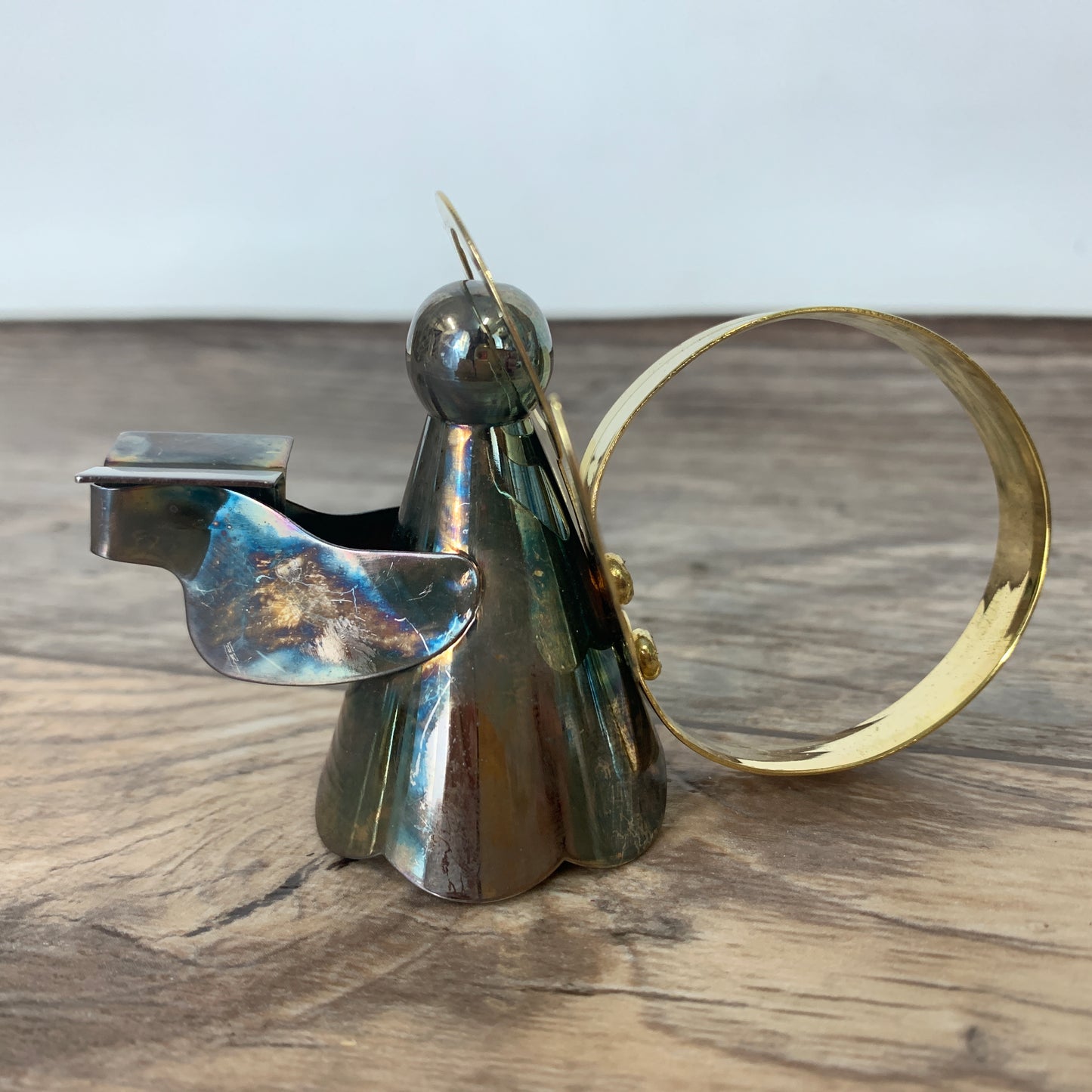 Silver and Gold Angel Napkin Rings. Set of 4 Musical Angel Napkin Rings