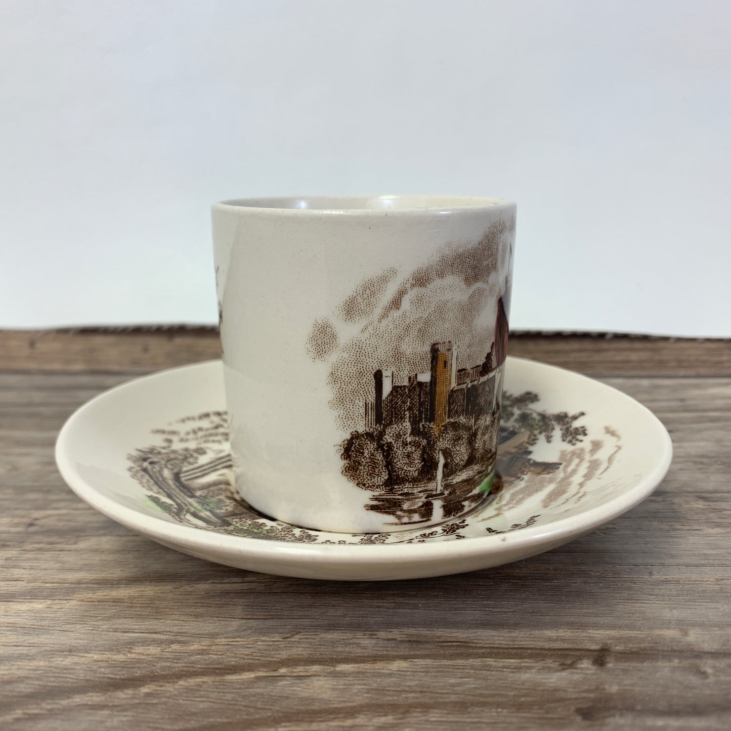 Johnson Brothers Haddon Hall Vintage Demitasse Cup and Saucer, Vintage Farmhouse Ironstone Transferware