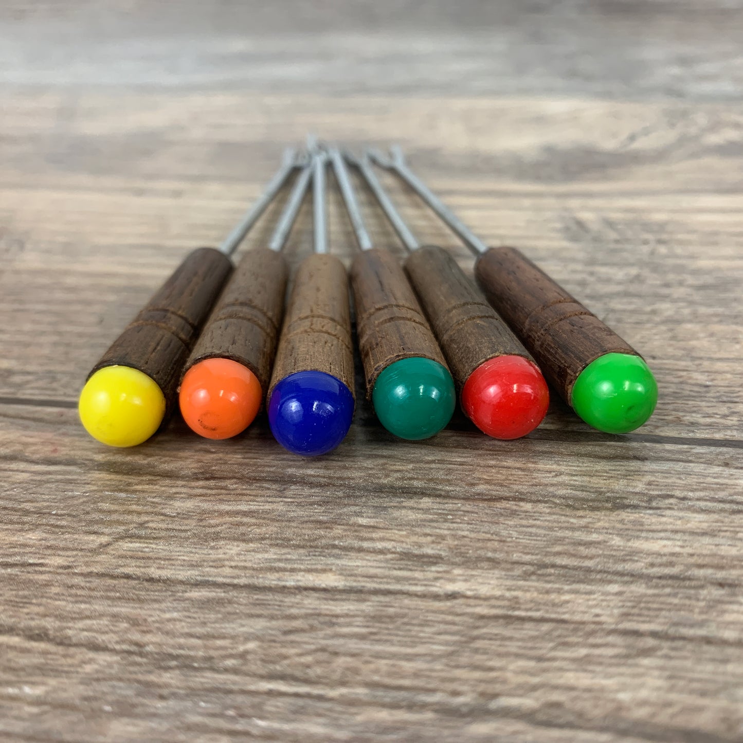 Set of Small Appetizer Forks with Wood Like Handles