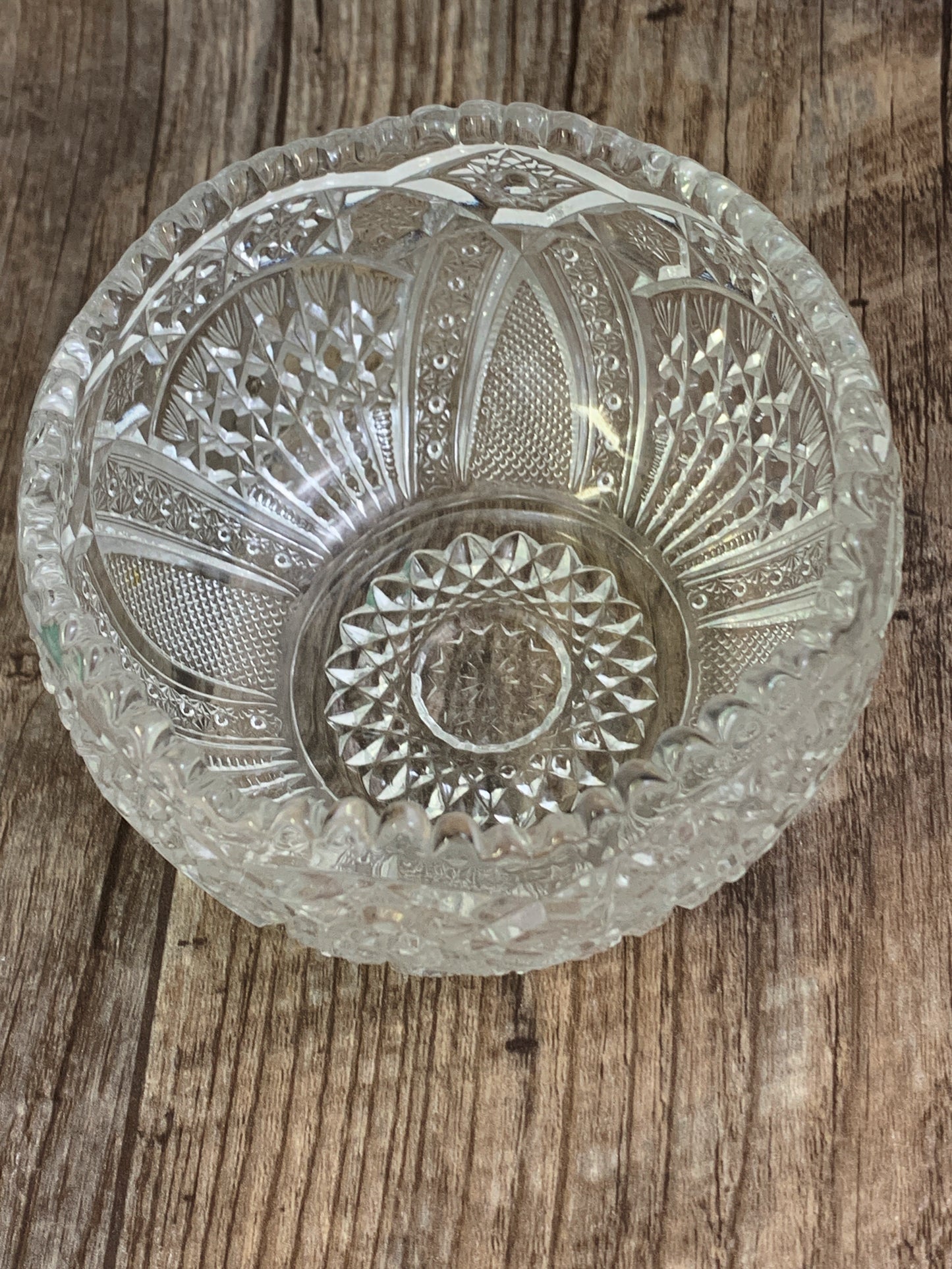 Pressed Glass Rose Bowl Wheat Sheaf Pattern Near Cut Nut Bowl