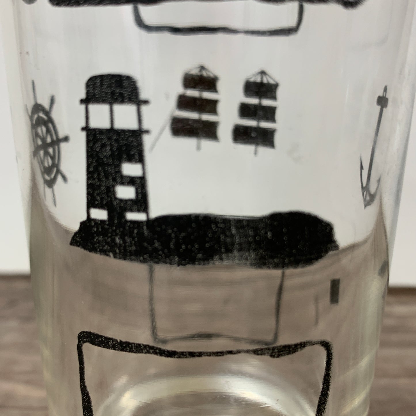 Vintage Juice Glasses with Black Nautical Design, Beach House Glasses
