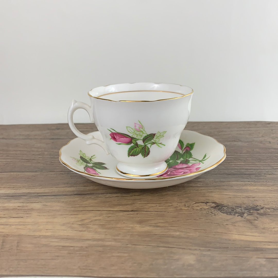 Pink Roses Vintage Teacup and Saucer by Royal Vale China