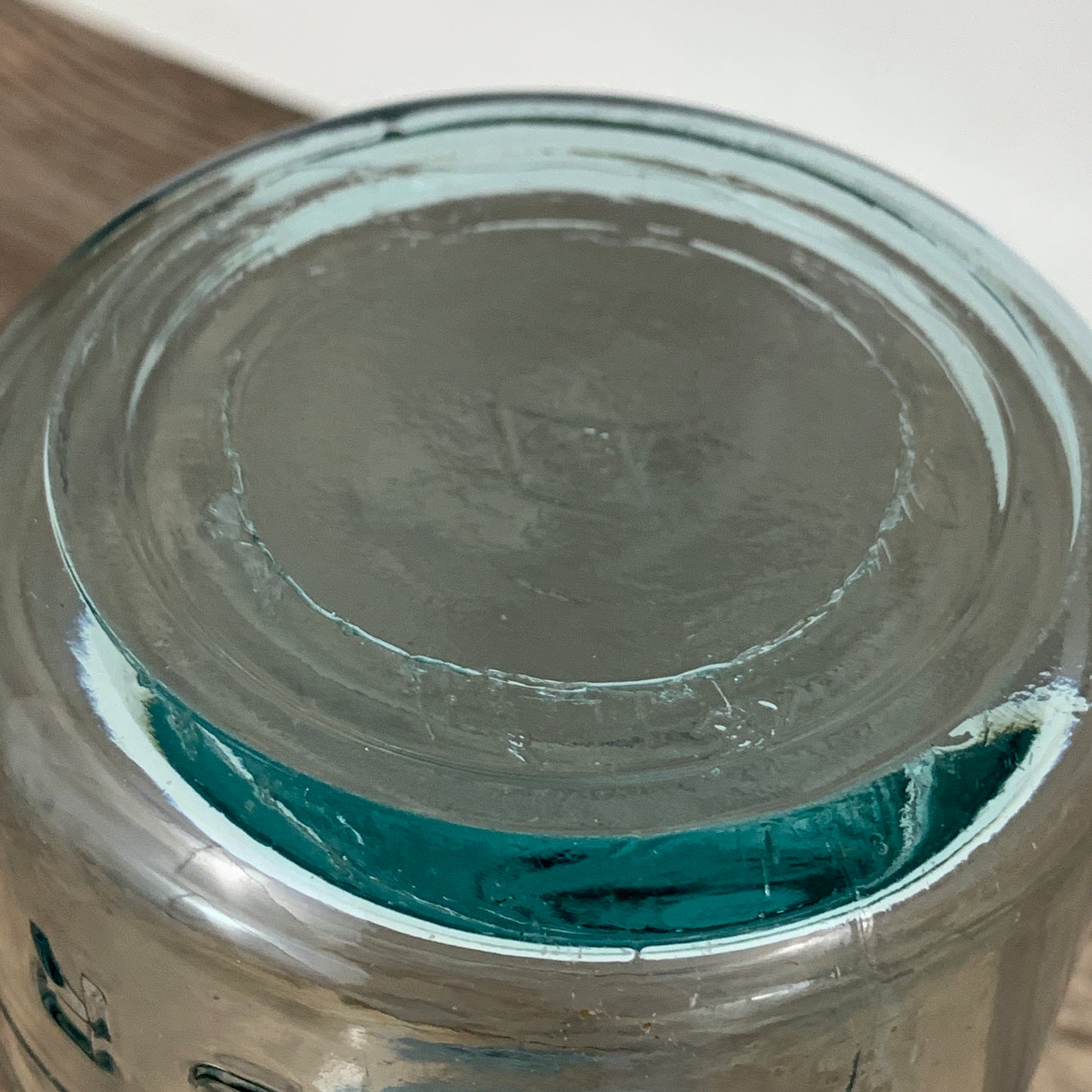 Aqua Crown Quart Size Jar 7" tall with Zinc Ring, Dry Storage, Stash Jar, Antique Farmhouse