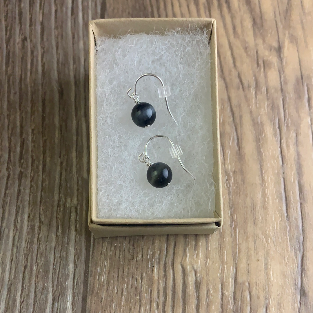 Drop Earrings Handmade Blue Tiger Eye Gemstone Earrings on Sterling Silver Hooks