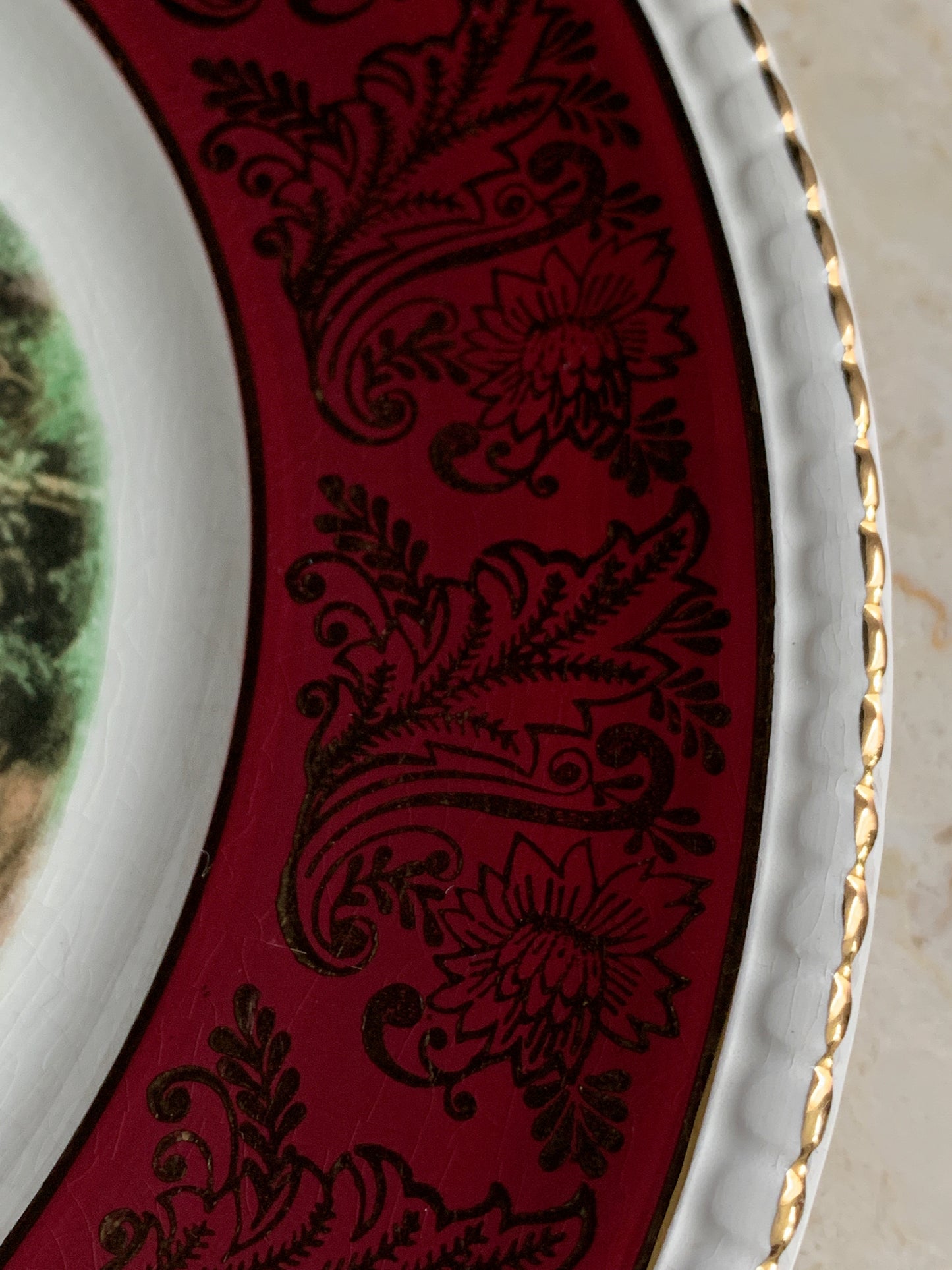 Burgundy and Gold Vintage China Wall Chargers