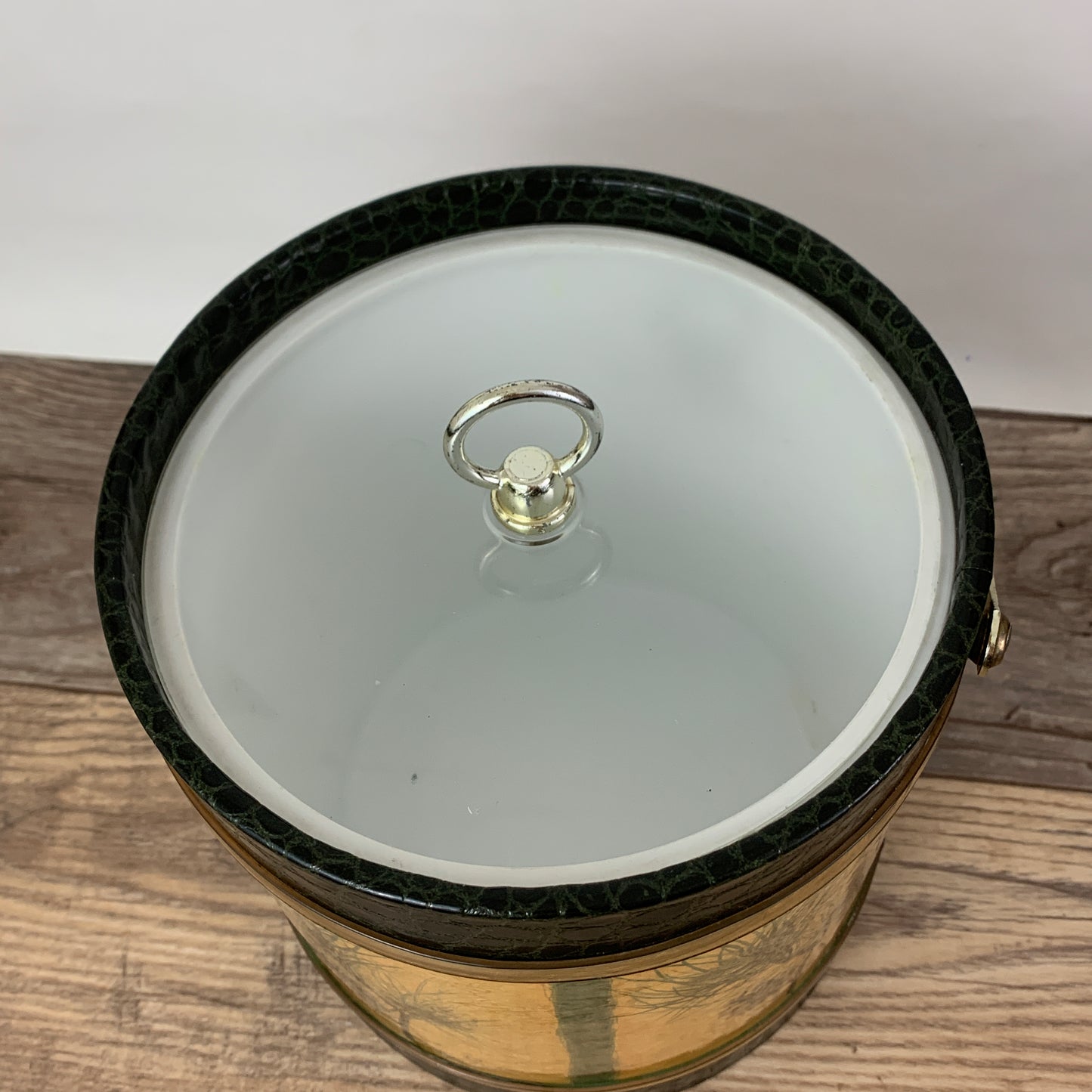 Vintage Ice Bucket with Pinecones, Green and Gold Ice Bucket