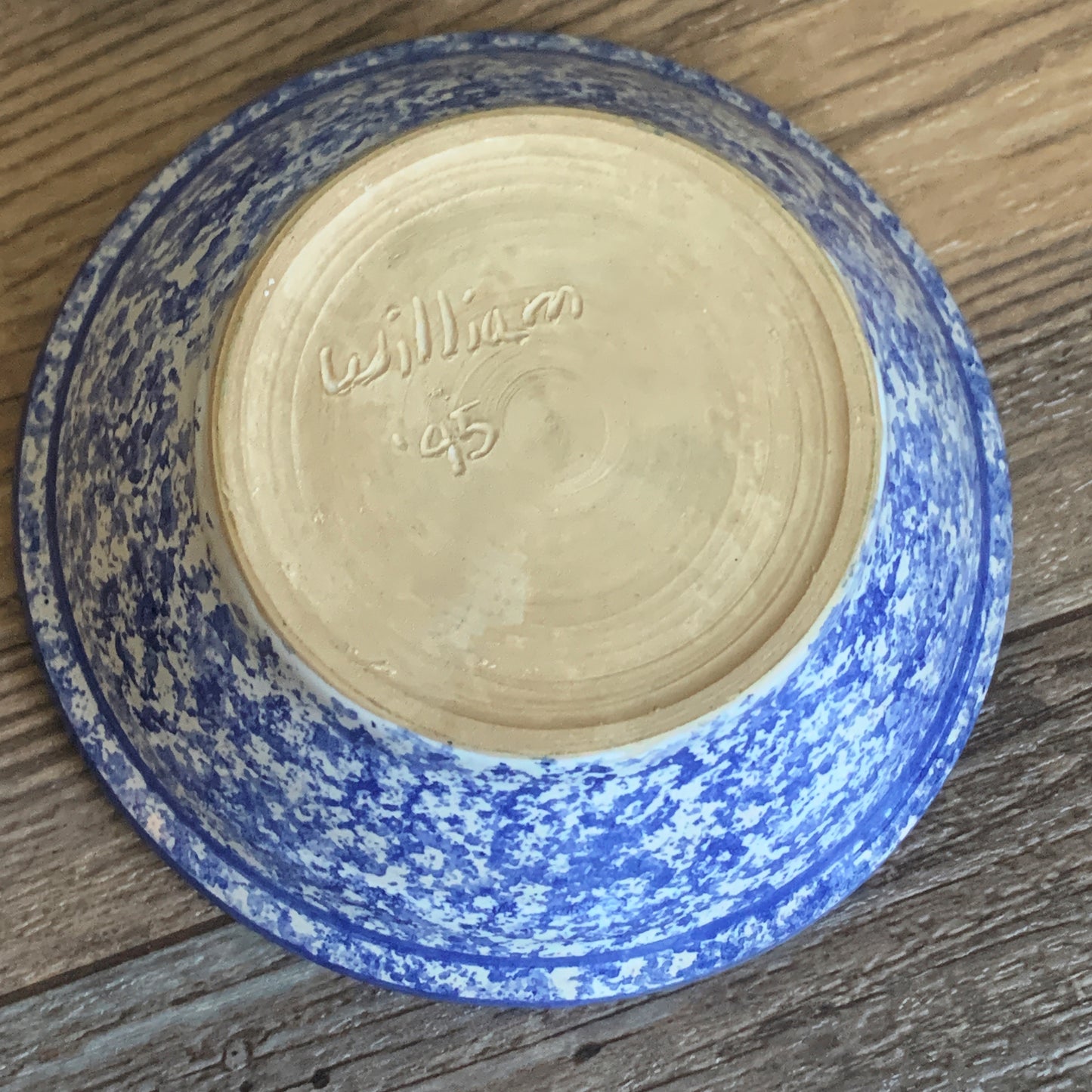 Small Blue and White Signed Pottery Bowl Vintage Farmhouse Decor Small Pottery Bowl