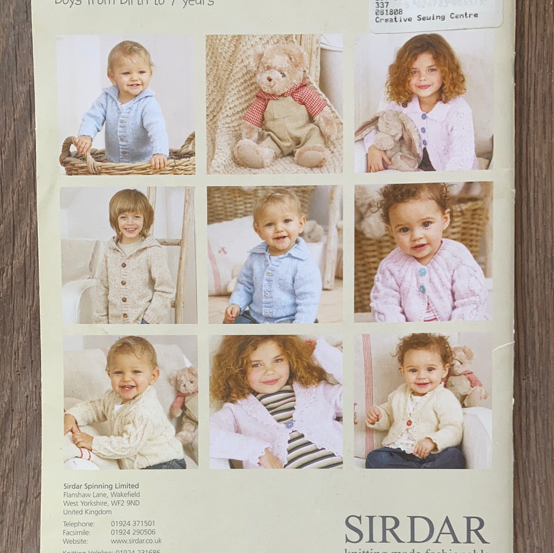 Unisex Sweaters Cardigans Hats in Snuggly DK for Babies to 7 years by Sirdar UK