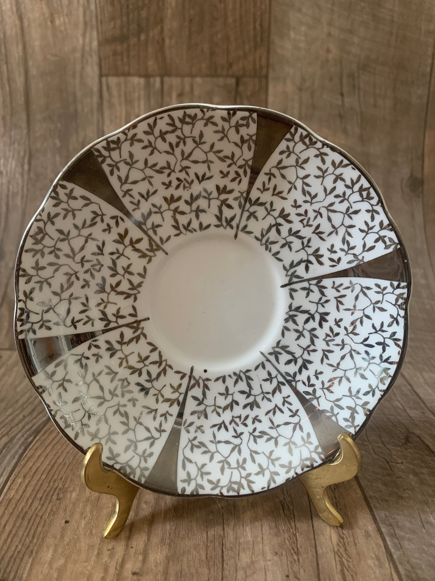 Queen Anne Silver Lace Tea Cup and Saucer Silver Floral Vintage Teacup Mothers Day Gift