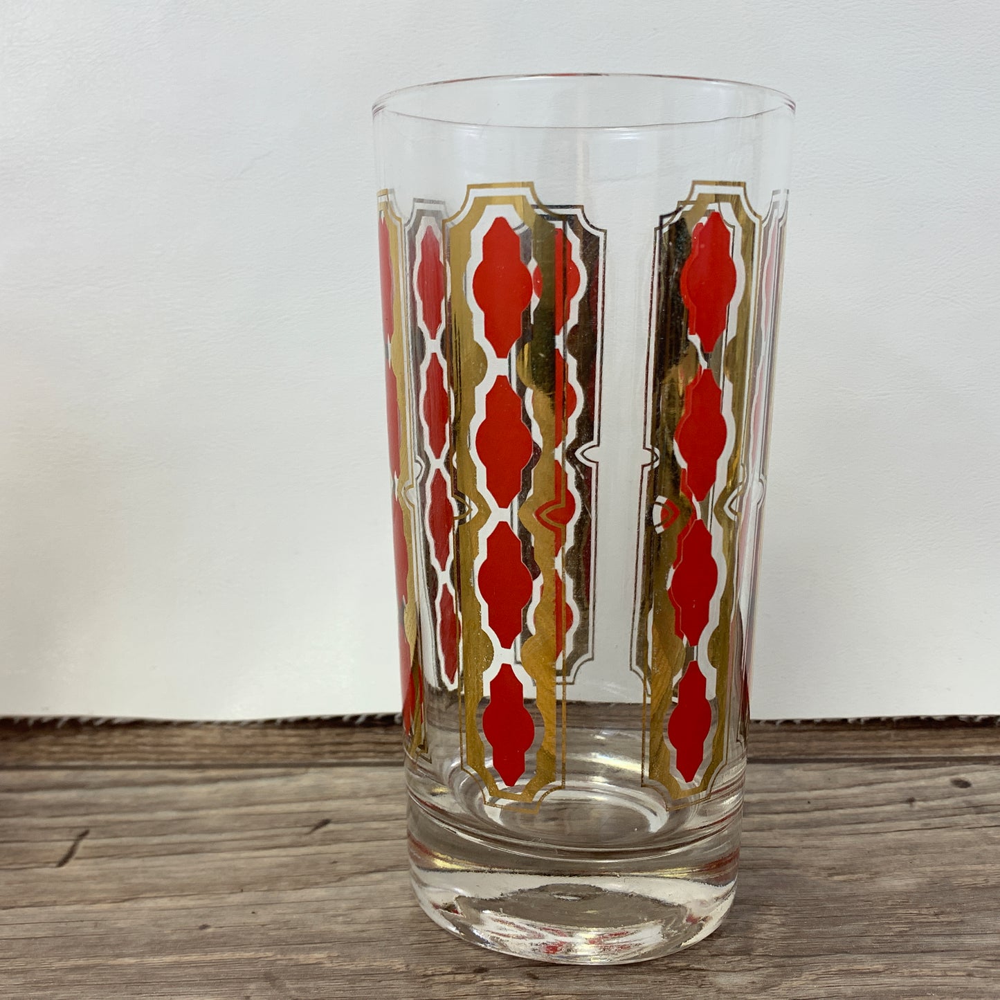 Red and Gold Vintage Collins Glasses, Tall Vintage Cocktail Glasses