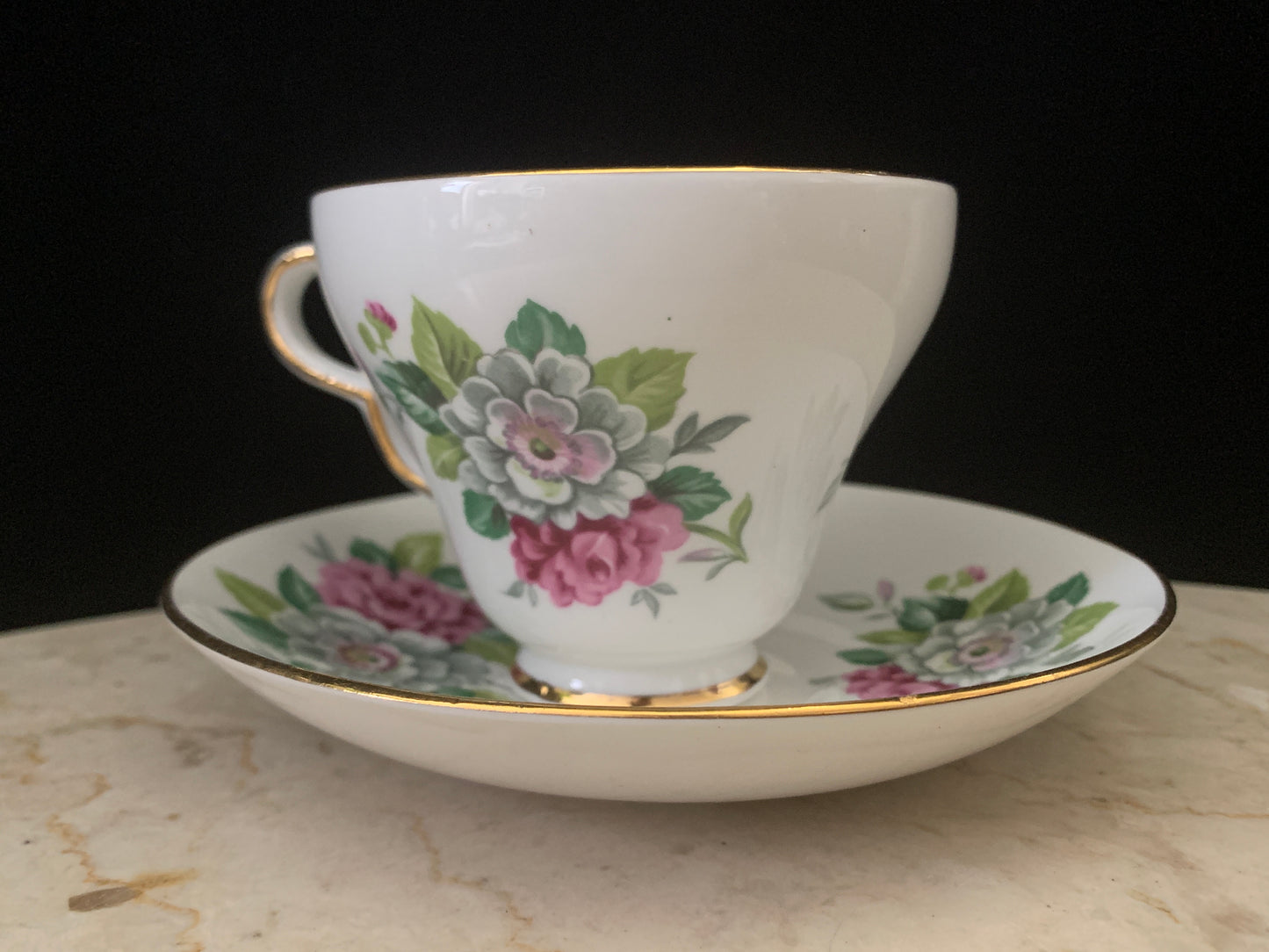 Pink and White Floral Tea Cup and Saucer Set Clare China Vintage Teacup