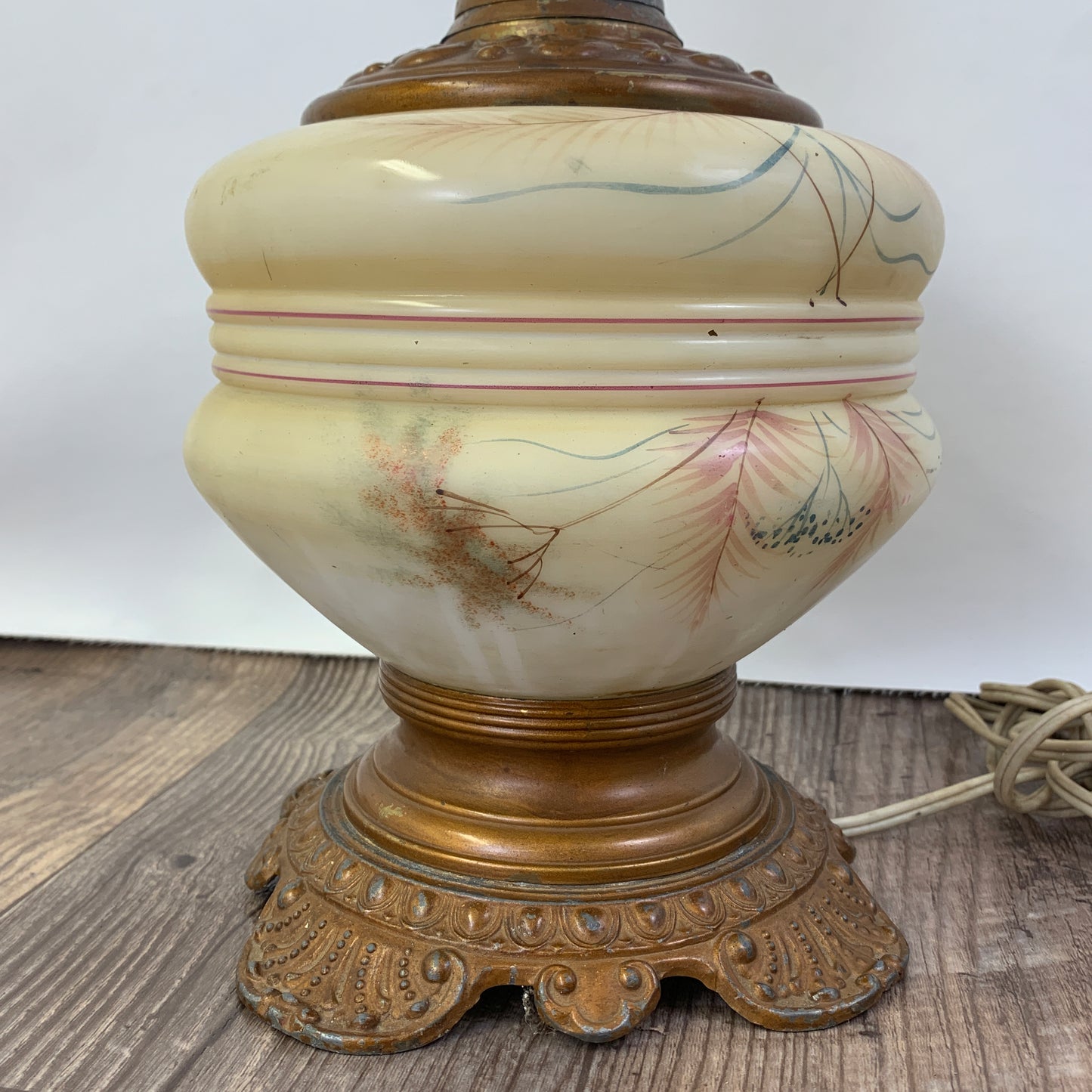 Antique Custard Glass Lamp with Cast Metal Base