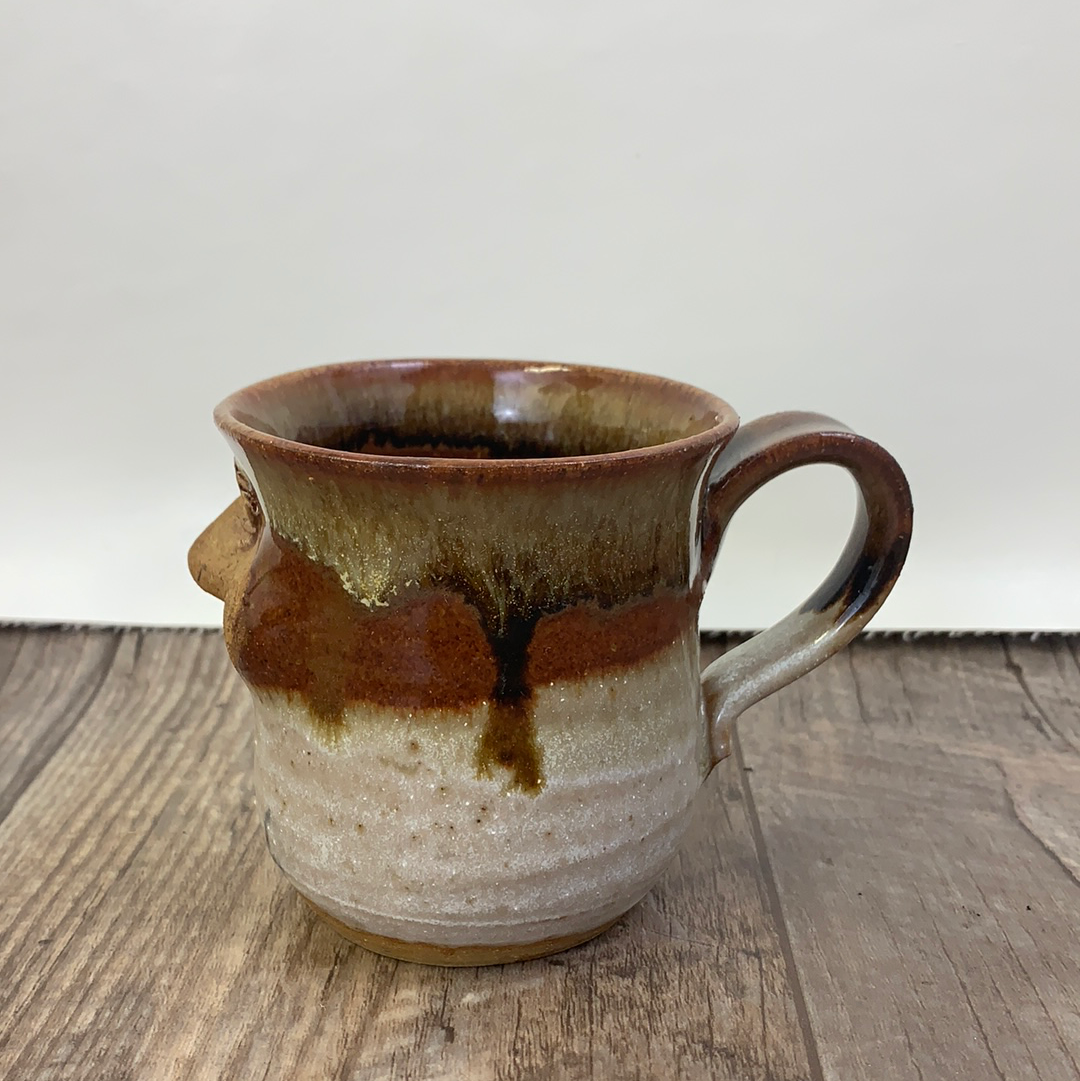 Vintage Drip Glaze Pottery Mug with Face Handmade Pottery Mug with Molded Face
